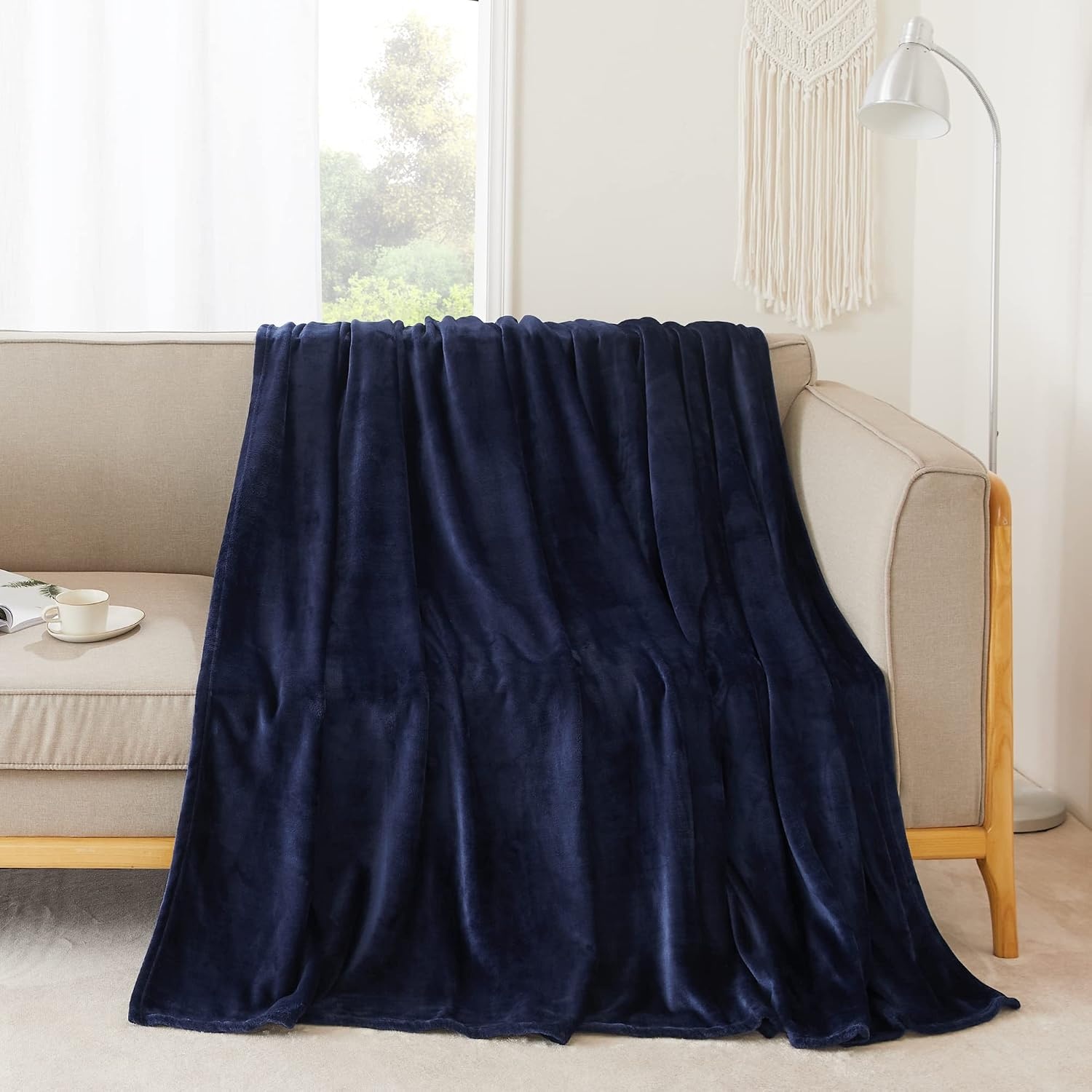 image:imageNICETOWN Grey Fleece Twin Blanket 300GSM Soft Lightweight Plush Cozy Twin Blankets for Bed Sofa Couch Travel Camping 60x80 inchesNavy Blue