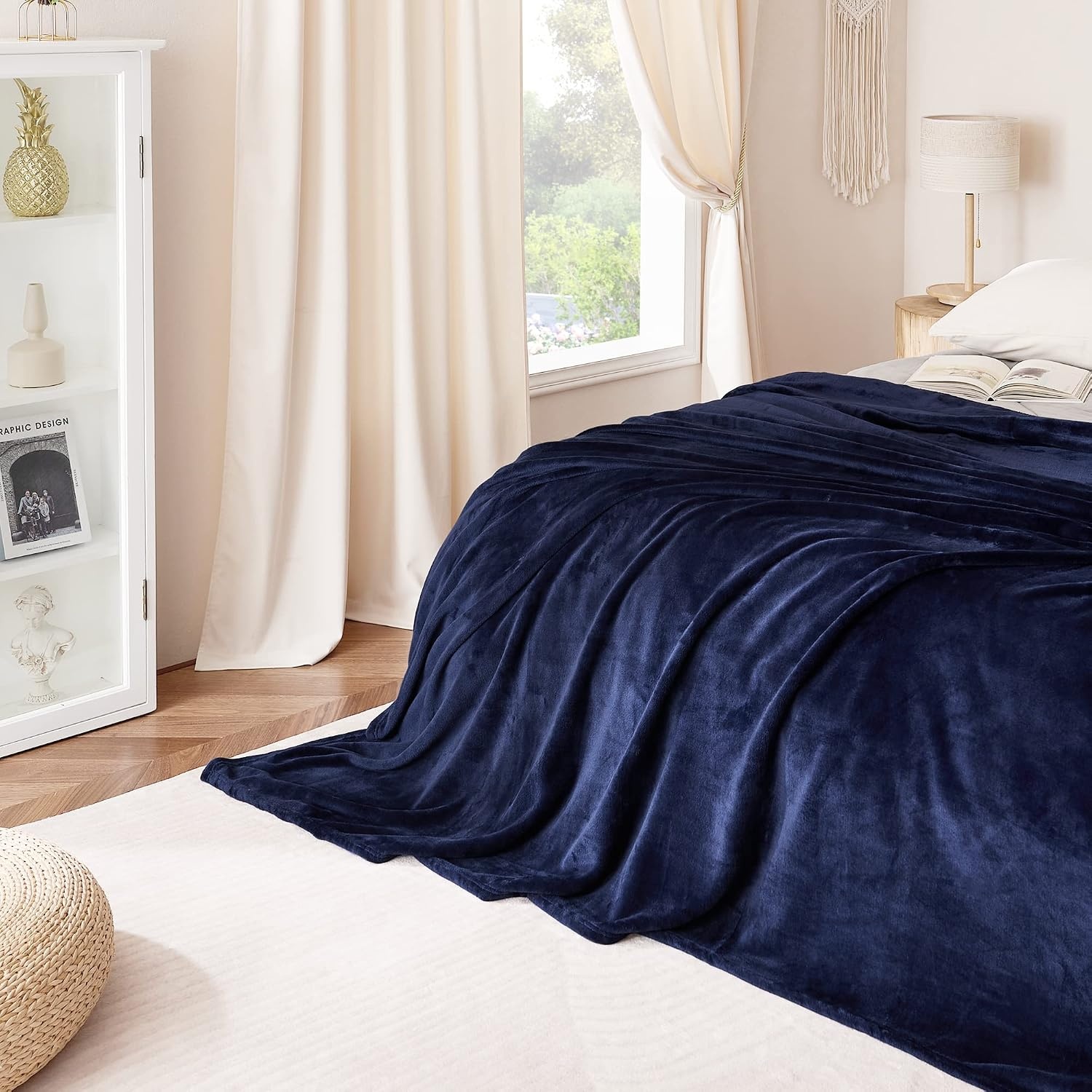image:imageNICETOWN Grey Fleece Twin Blanket 300GSM Soft Lightweight Plush Cozy Twin Blankets for Bed Sofa Couch Travel Camping 60x80 inchesNavy Blue