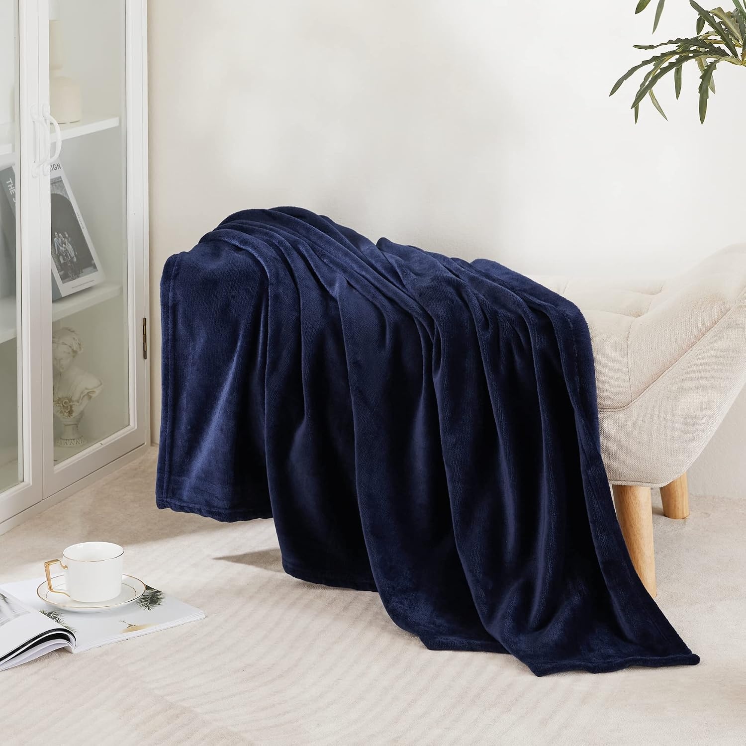 image:imageNICETOWN Grey Fleece Twin Blanket 300GSM Soft Lightweight Plush Cozy Twin Blankets for Bed Sofa Couch Travel Camping 60x80 inchesNavy Blue