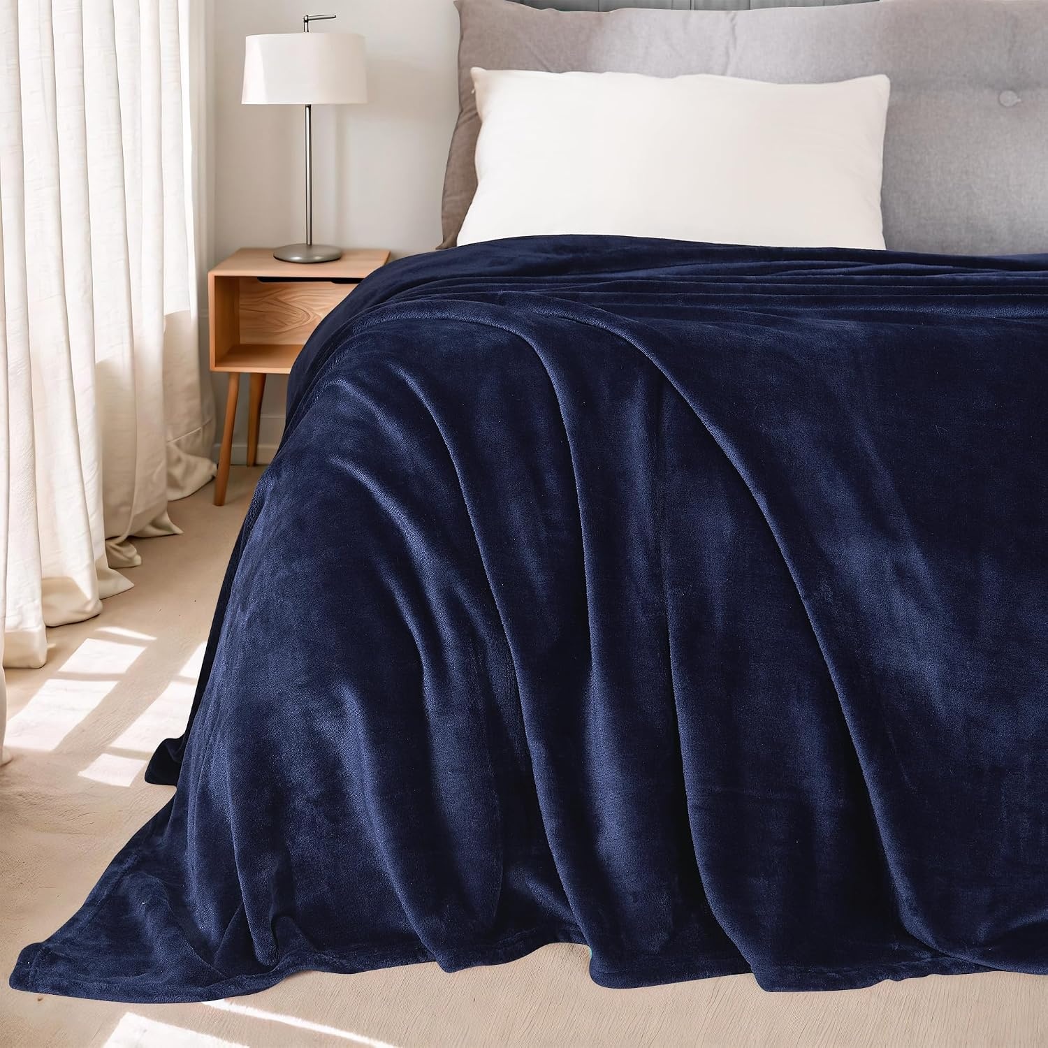 image:imageNICETOWN Grey Fleece Twin Blanket 300GSM Soft Lightweight Plush Cozy Twin Blankets for Bed Sofa Couch Travel Camping 60x80 inchesNavy Blue
