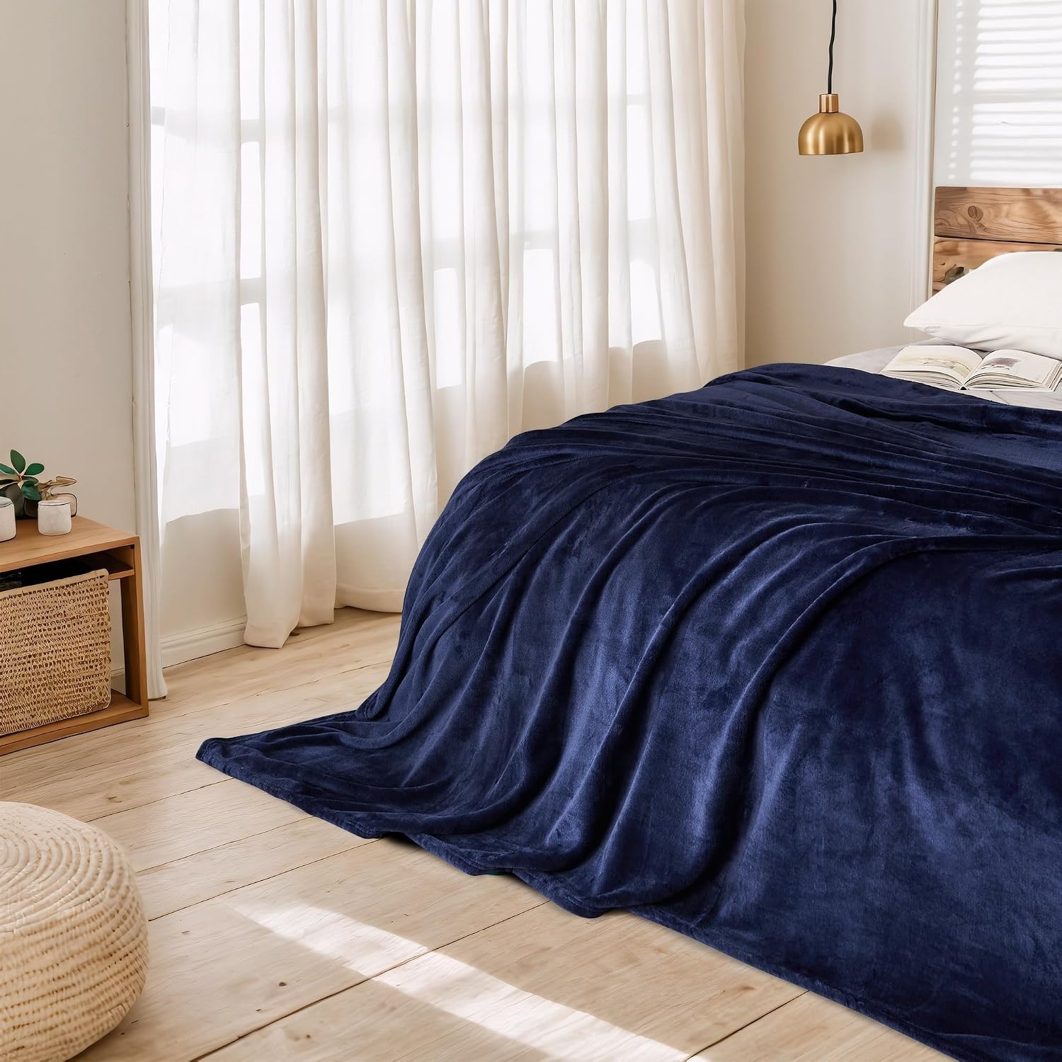 image:imageNICETOWN Grey Fleece Twin Blanket 300GSM Soft Lightweight Plush Cozy Twin Blankets for Bed Sofa Couch Travel Camping 60x80 inchesNavy Blue
