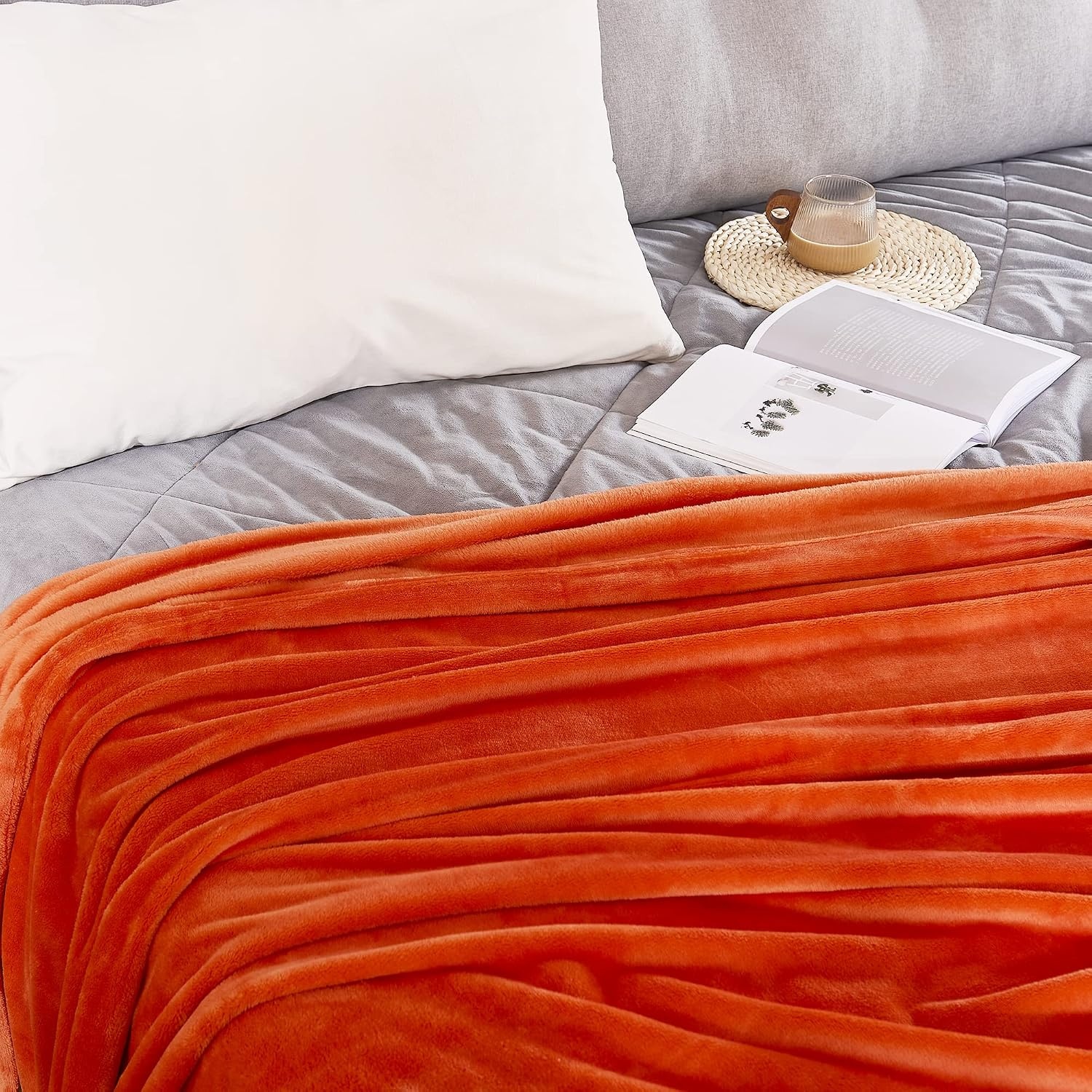 image:imageNICETOWN Grey Fleece Twin Blanket 300GSM Soft Lightweight Plush Cozy Twin Blankets for Bed Sofa Couch Travel Camping 60x80 inchesOrange