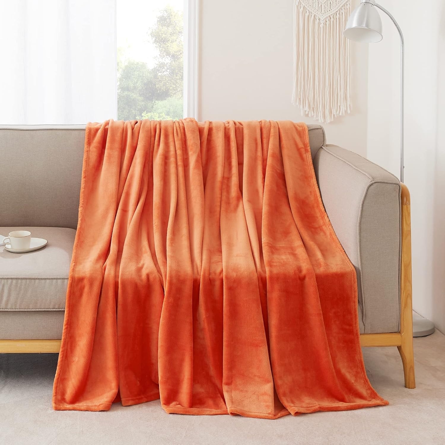 image:imageNICETOWN Grey Fleece Twin Blanket 300GSM Soft Lightweight Plush Cozy Twin Blankets for Bed Sofa Couch Travel Camping 60x80 inchesOrange