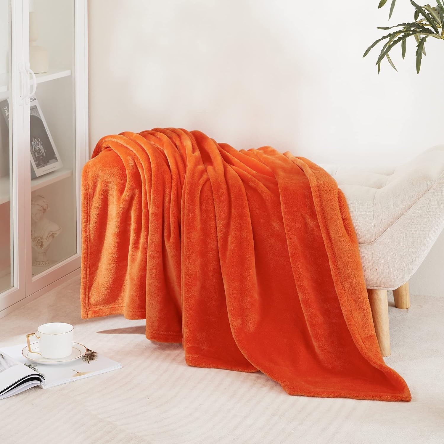 image:imageNICETOWN Grey Fleece Twin Blanket 300GSM Soft Lightweight Plush Cozy Twin Blankets for Bed Sofa Couch Travel Camping 60x80 inchesOrange