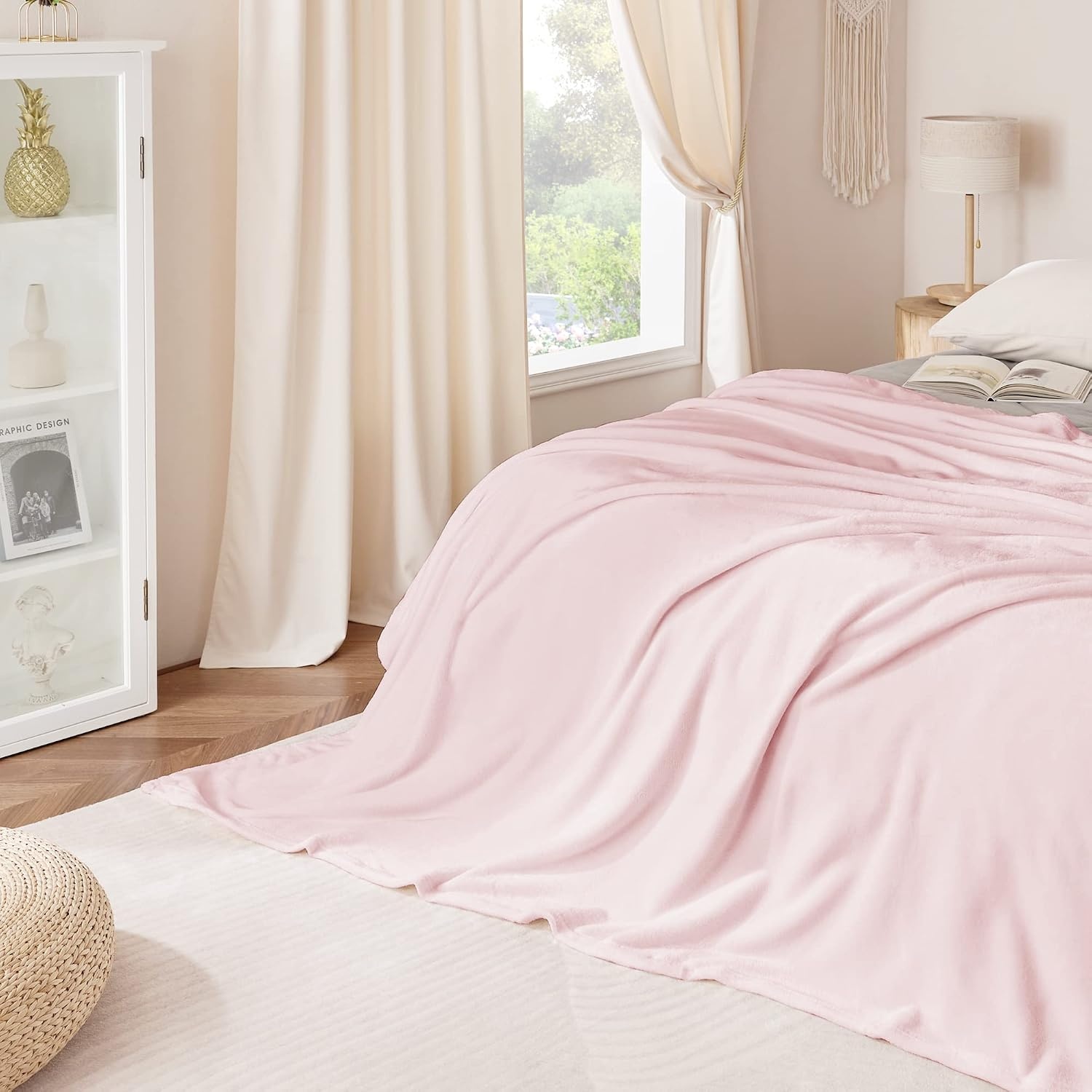 image:imageNICETOWN Grey Fleece Twin Blanket 300GSM Soft Lightweight Plush Cozy Twin Blankets for Bed Sofa Couch Travel Camping 60x80 inchesPink