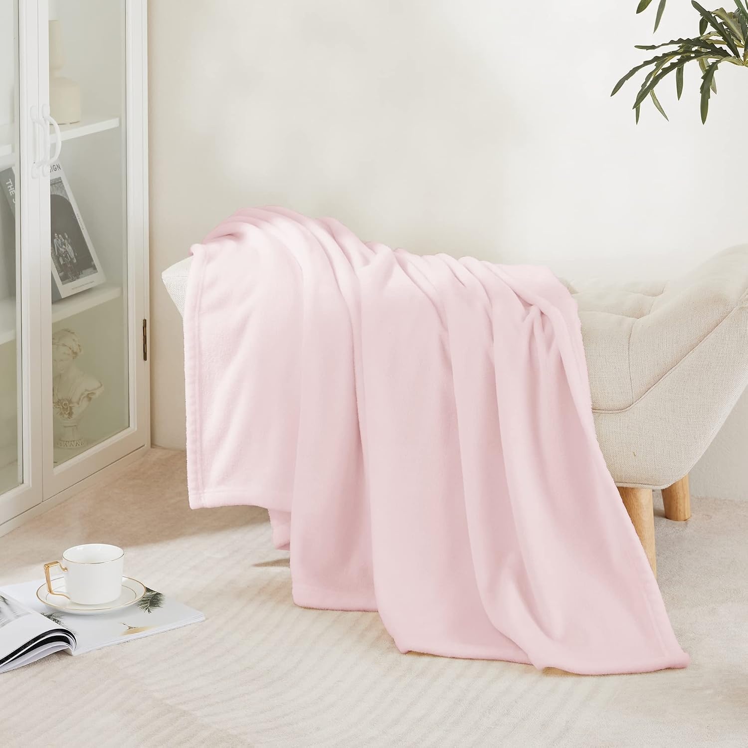 image:imageNICETOWN Grey Fleece Twin Blanket 300GSM Soft Lightweight Plush Cozy Twin Blankets for Bed Sofa Couch Travel Camping 60x80 inchesPink