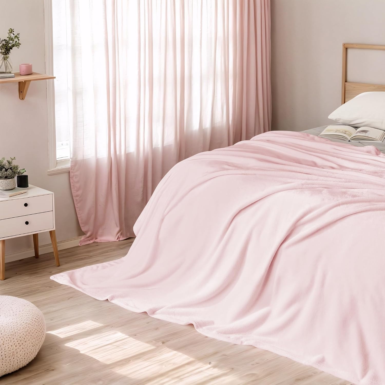 image:imageNICETOWN Grey Fleece Twin Blanket 300GSM Soft Lightweight Plush Cozy Twin Blankets for Bed Sofa Couch Travel Camping 60x80 inchesPink
