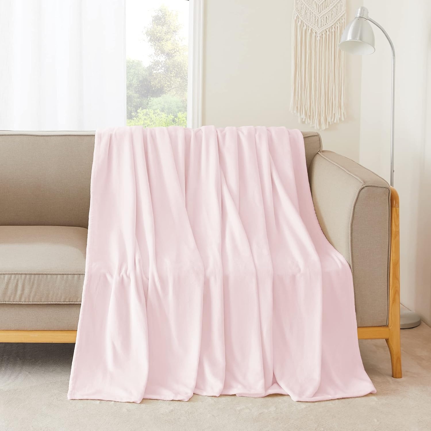 image:imageNICETOWN Grey Fleece Twin Blanket 300GSM Soft Lightweight Plush Cozy Twin Blankets for Bed Sofa Couch Travel Camping 60x80 inchesPink