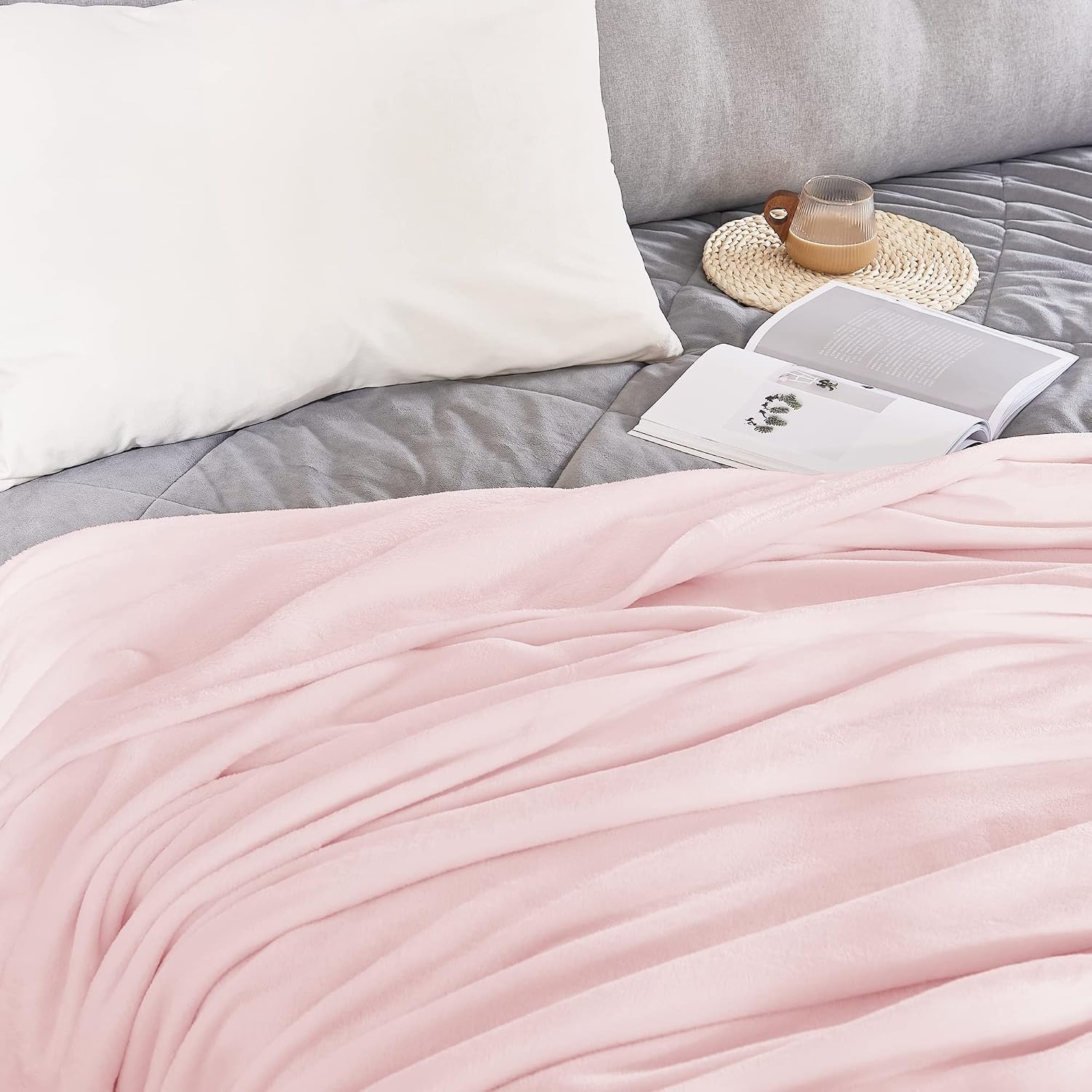 image:imageNICETOWN Grey Fleece Twin Blanket 300GSM Soft Lightweight Plush Cozy Twin Blankets for Bed Sofa Couch Travel Camping 60x80 inchesPink