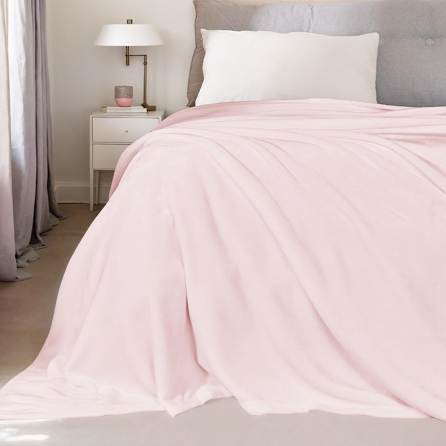 image:imageNICETOWN Grey Fleece Twin Blanket 300GSM Soft Lightweight Plush Cozy Twin Blankets for Bed Sofa Couch Travel Camping 60x80 inchesPink