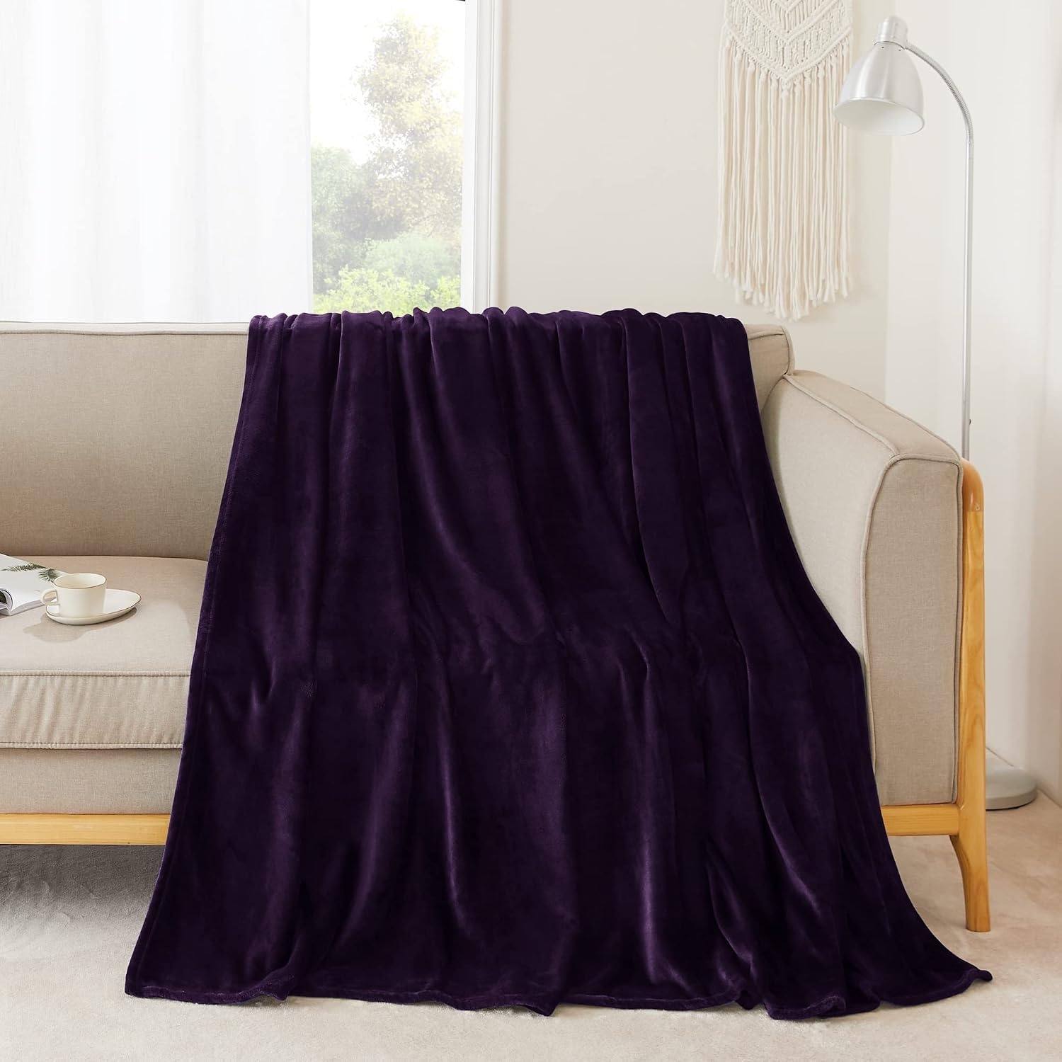image:imageNICETOWN Grey Fleece Twin Blanket 300GSM Soft Lightweight Plush Cozy Twin Blankets for Bed Sofa Couch Travel Camping 60x80 inchesPurple