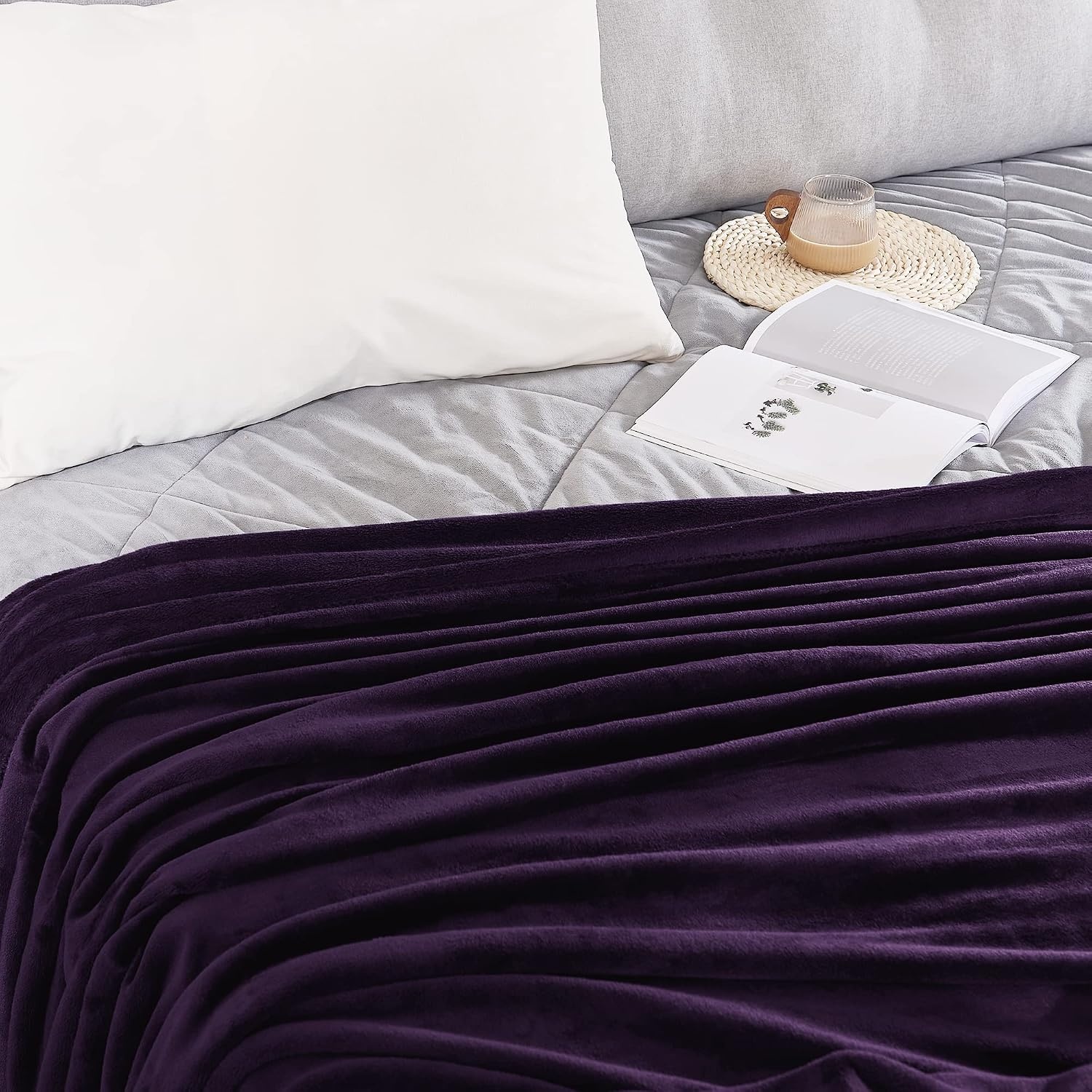 image:imageNICETOWN Grey Fleece Twin Blanket 300GSM Soft Lightweight Plush Cozy Twin Blankets for Bed Sofa Couch Travel Camping 60x80 inchesPurple