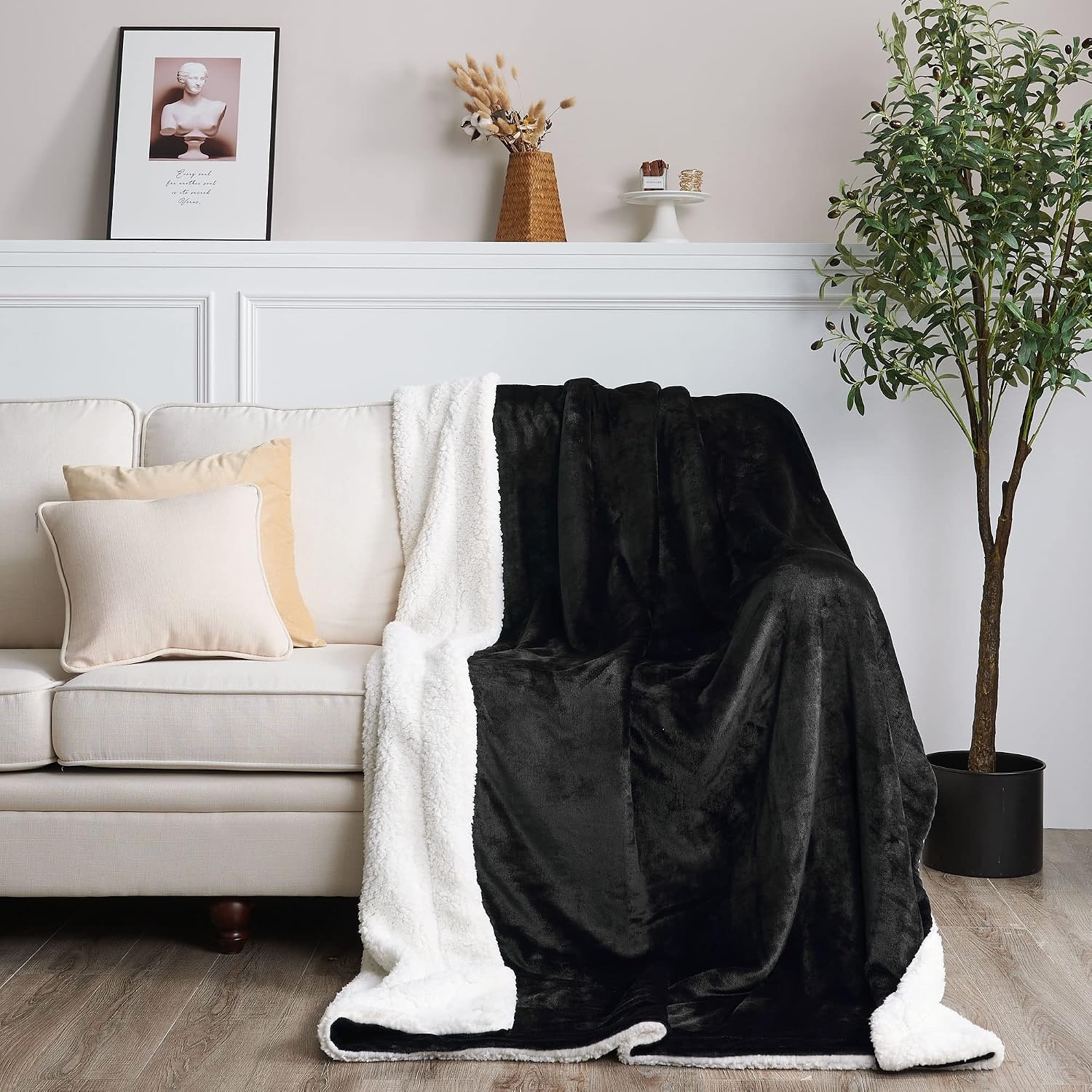 image:imageNICETOWN Grey Fleece Twin Blanket 300GSM Soft Lightweight Plush Cozy Twin Blankets for Bed Sofa Couch Travel Camping 60x80 inchesSherpa Fleece Black