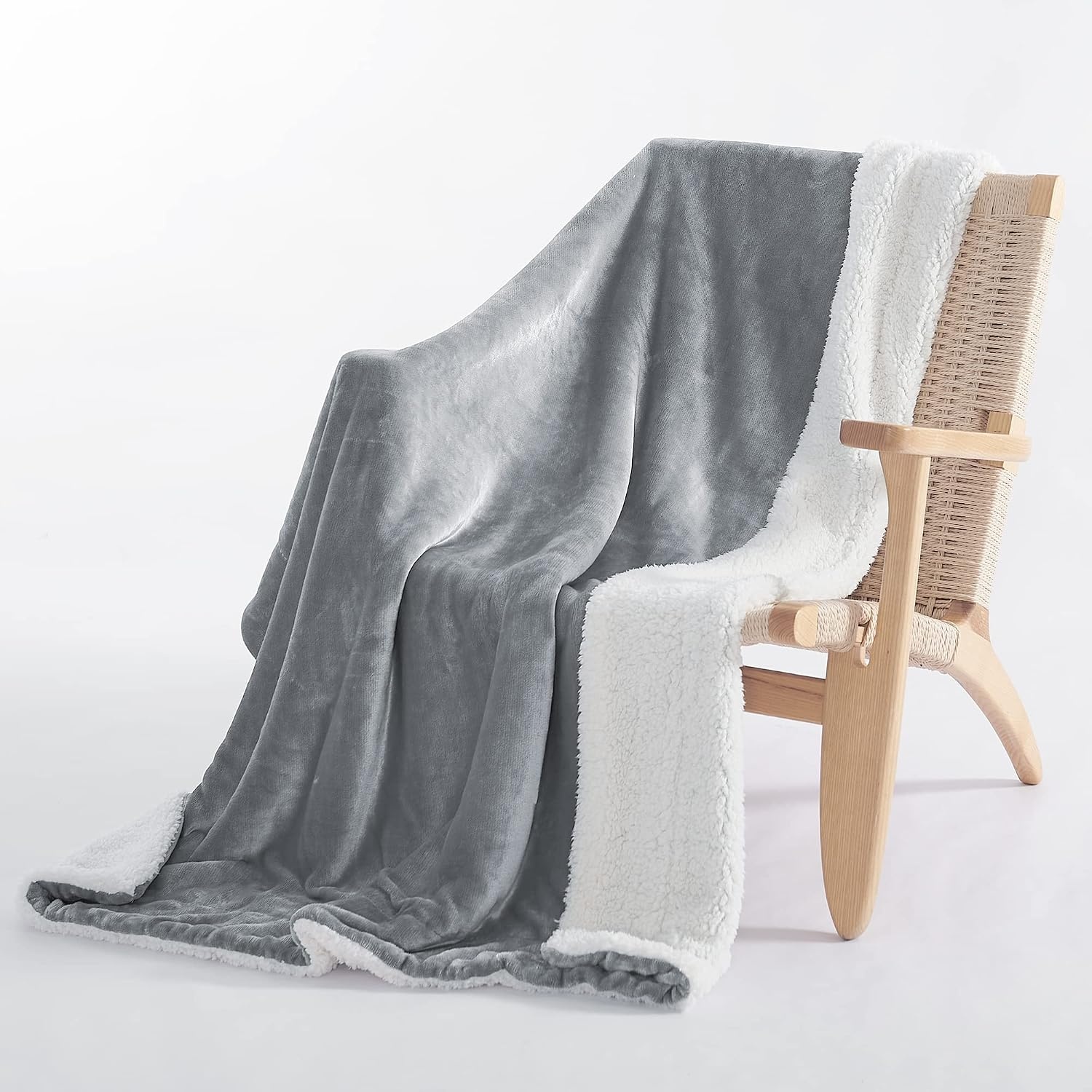 image:imageNICETOWN Grey Fleece Twin Blanket 300GSM Soft Lightweight Plush Cozy Twin Blankets for Bed Sofa Couch Travel Camping 60x80 inchesSherpa Fleece Light Grey