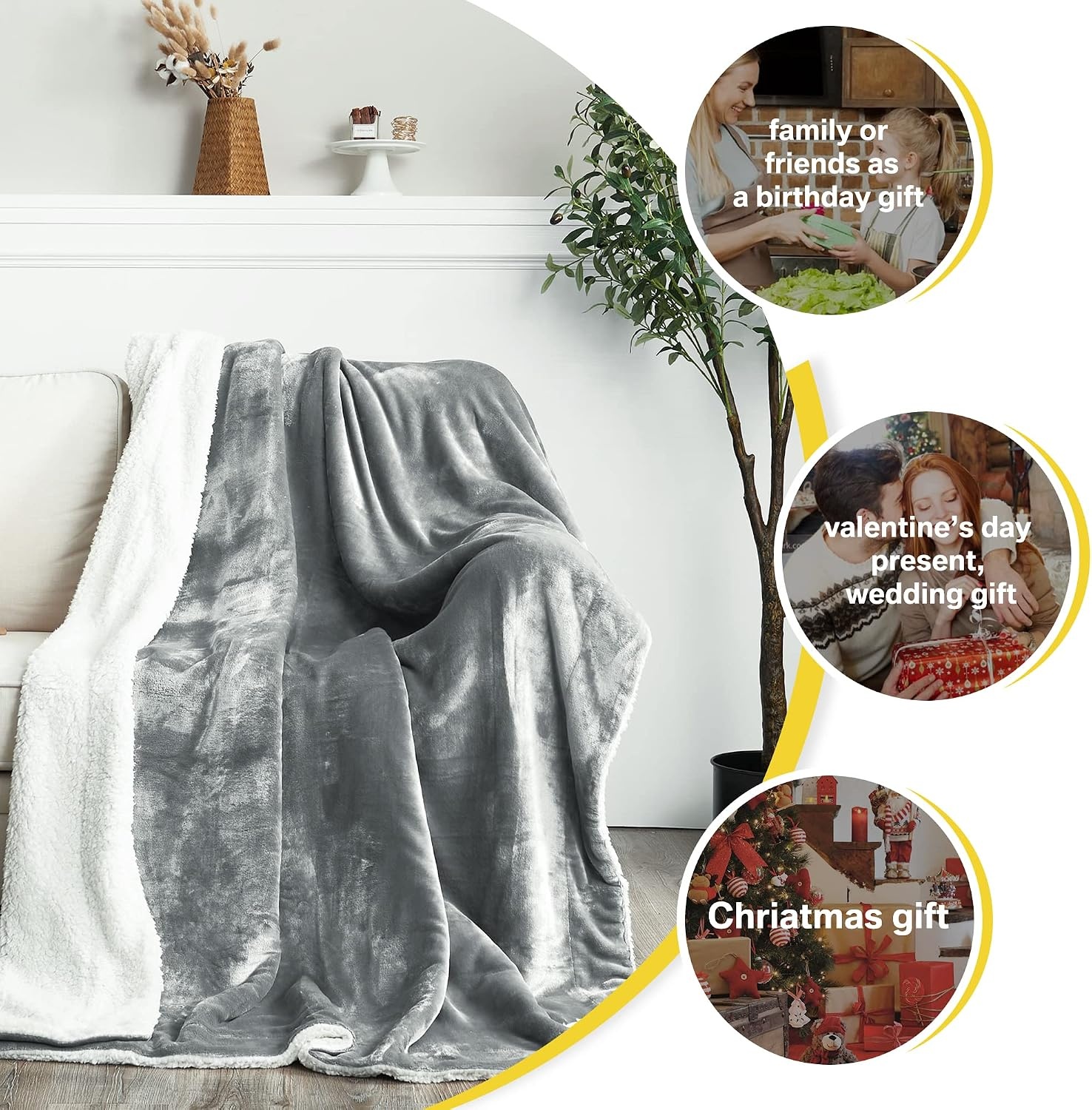 image:imageNICETOWN Grey Fleece Twin Blanket 300GSM Soft Lightweight Plush Cozy Twin Blankets for Bed Sofa Couch Travel Camping 60x80 inchesSherpa Fleece Light Grey
