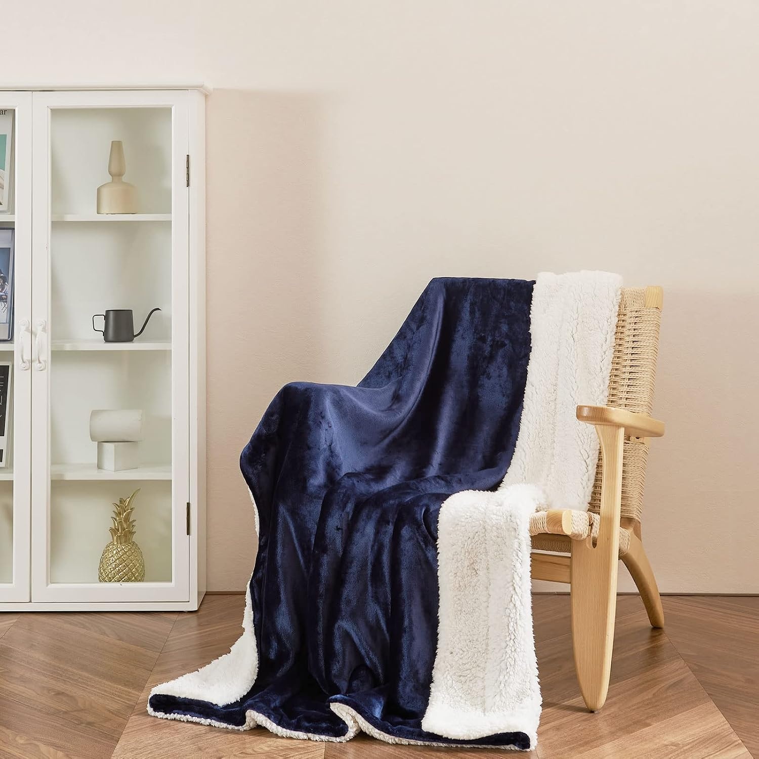 image:imageNICETOWN Grey Fleece Twin Blanket 300GSM Soft Lightweight Plush Cozy Twin Blankets for Bed Sofa Couch Travel Camping 60x80 inchesSherpa Fleece Navy Blue