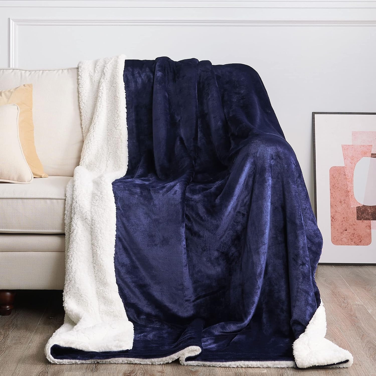 image:imageNICETOWN Grey Fleece Twin Blanket 300GSM Soft Lightweight Plush Cozy Twin Blankets for Bed Sofa Couch Travel Camping 60x80 inchesSherpa Fleece Navy Blue
