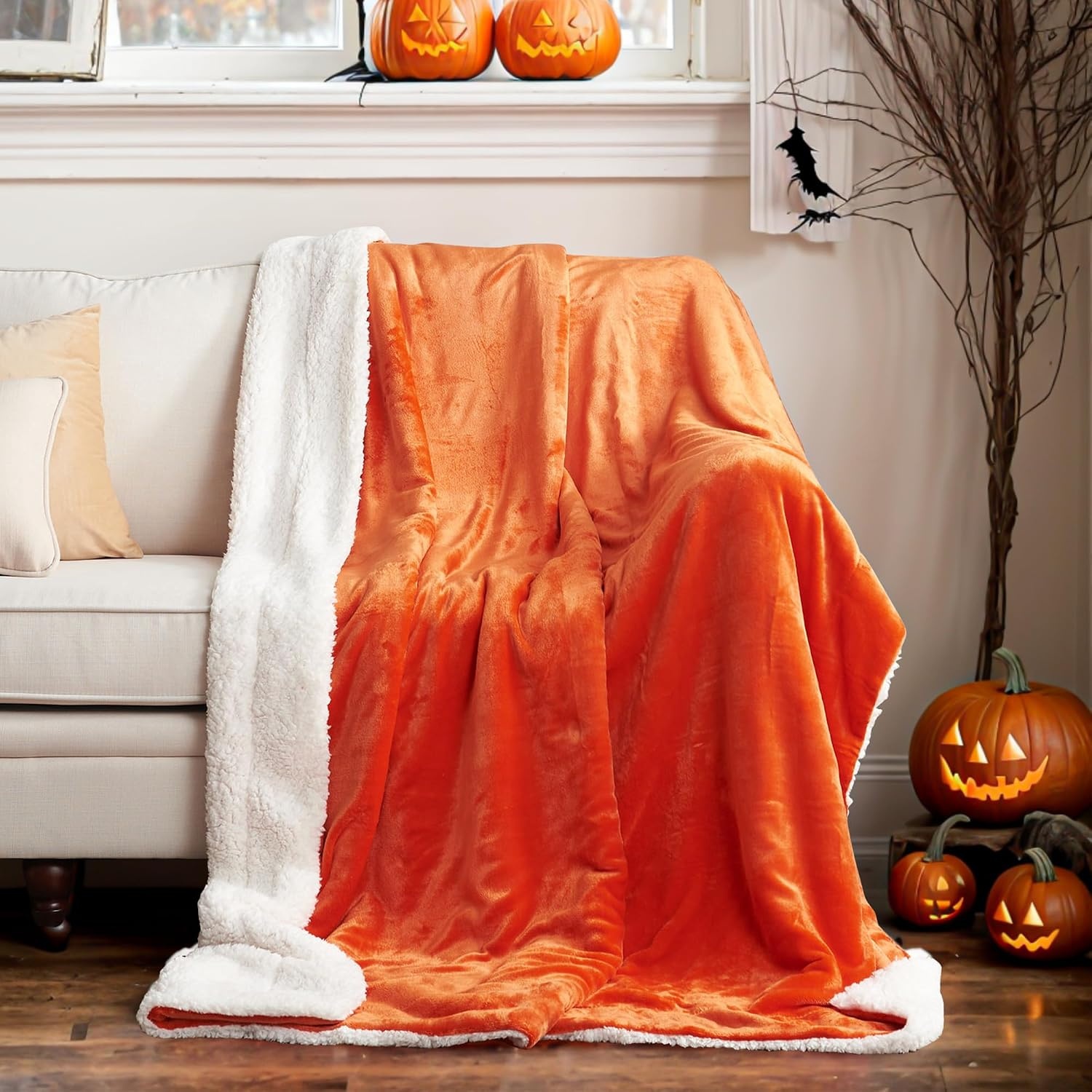 image:imageNICETOWN Grey Fleece Twin Blanket 300GSM Soft Lightweight Plush Cozy Twin Blankets for Bed Sofa Couch Travel Camping 60x80 inchesSherpa Fleece Orange