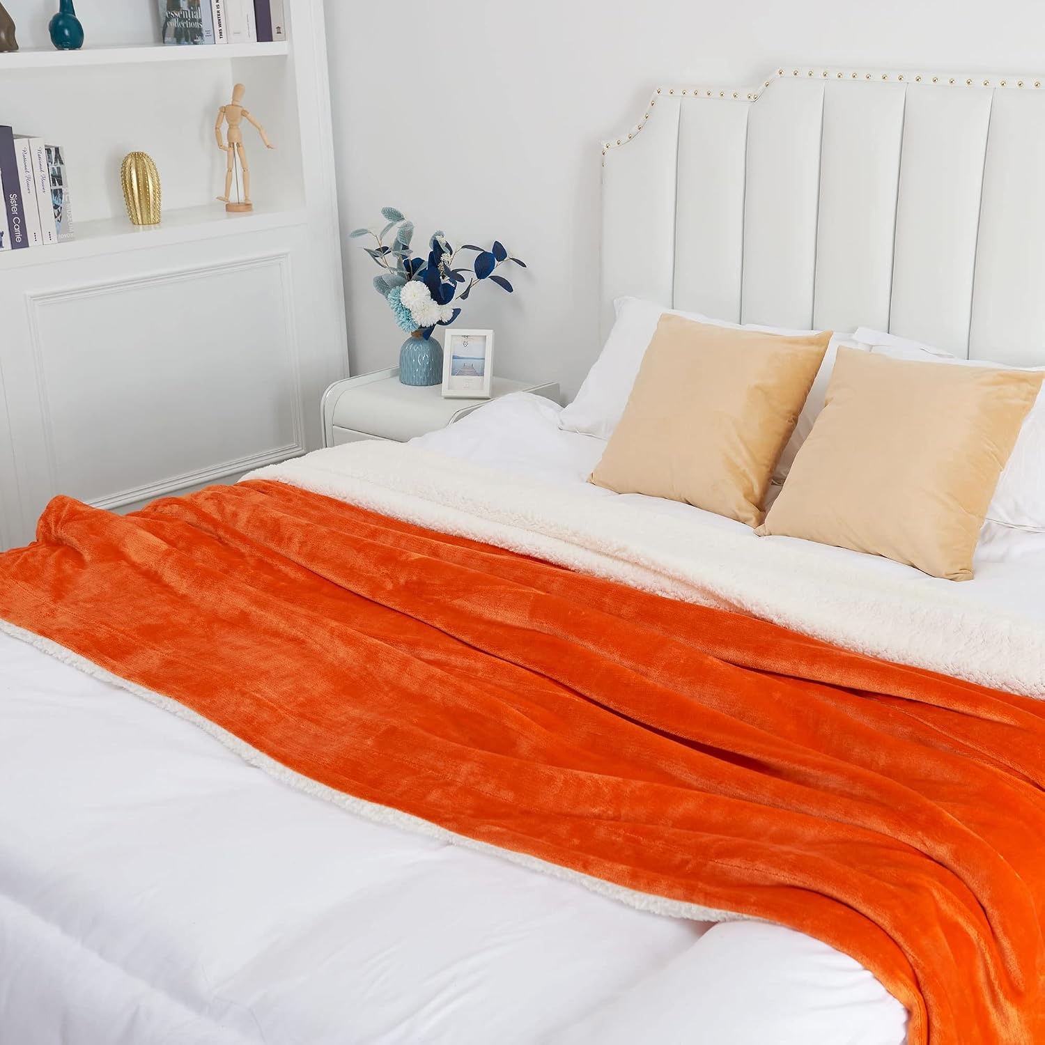 image:imageNICETOWN Grey Fleece Twin Blanket 300GSM Soft Lightweight Plush Cozy Twin Blankets for Bed Sofa Couch Travel Camping 60x80 inchesSherpa Fleece Orange