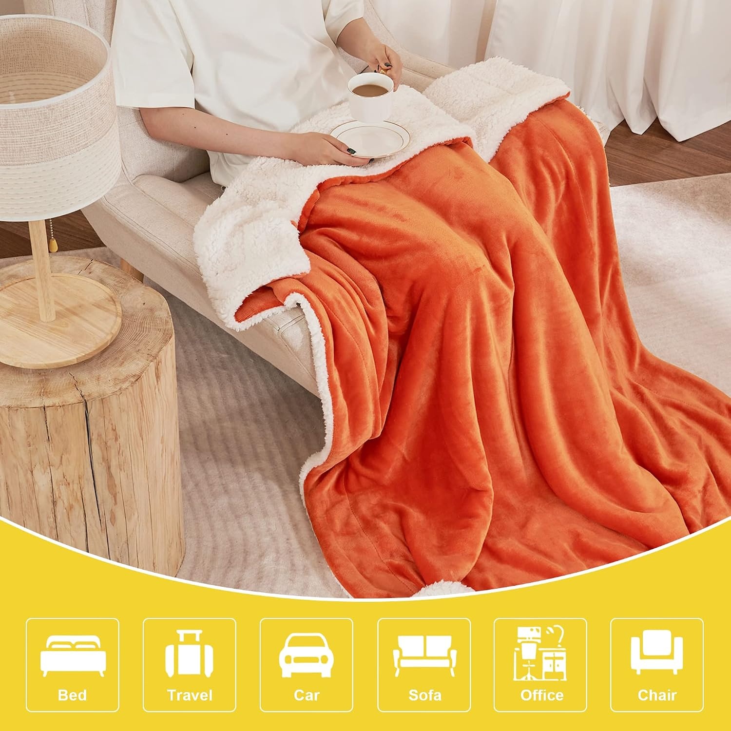 image:imageNICETOWN Grey Fleece Twin Blanket 300GSM Soft Lightweight Plush Cozy Twin Blankets for Bed Sofa Couch Travel Camping 60x80 inchesSherpa Fleece Orange