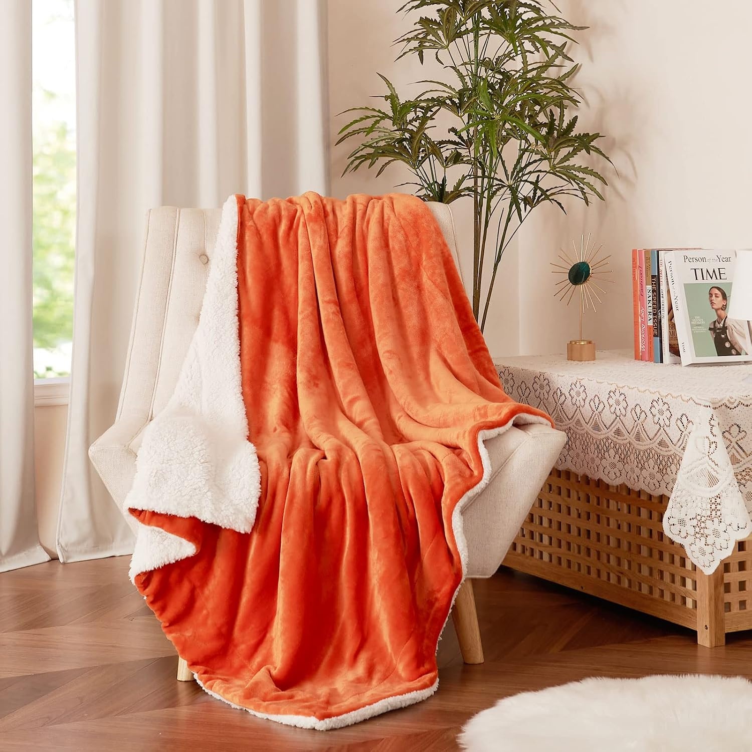 image:imageNICETOWN Grey Fleece Twin Blanket 300GSM Soft Lightweight Plush Cozy Twin Blankets for Bed Sofa Couch Travel Camping 60x80 inchesSherpa Fleece Orange