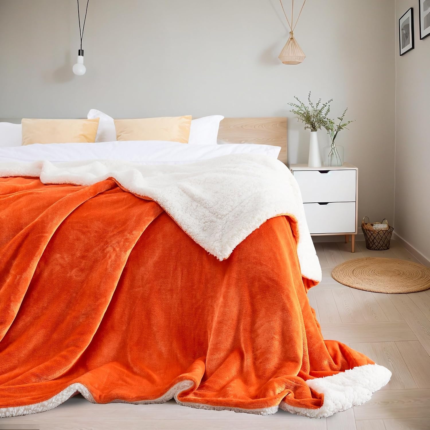 image:imageNICETOWN Grey Fleece Twin Blanket 300GSM Soft Lightweight Plush Cozy Twin Blankets for Bed Sofa Couch Travel Camping 60x80 inchesSherpa Fleece Orange