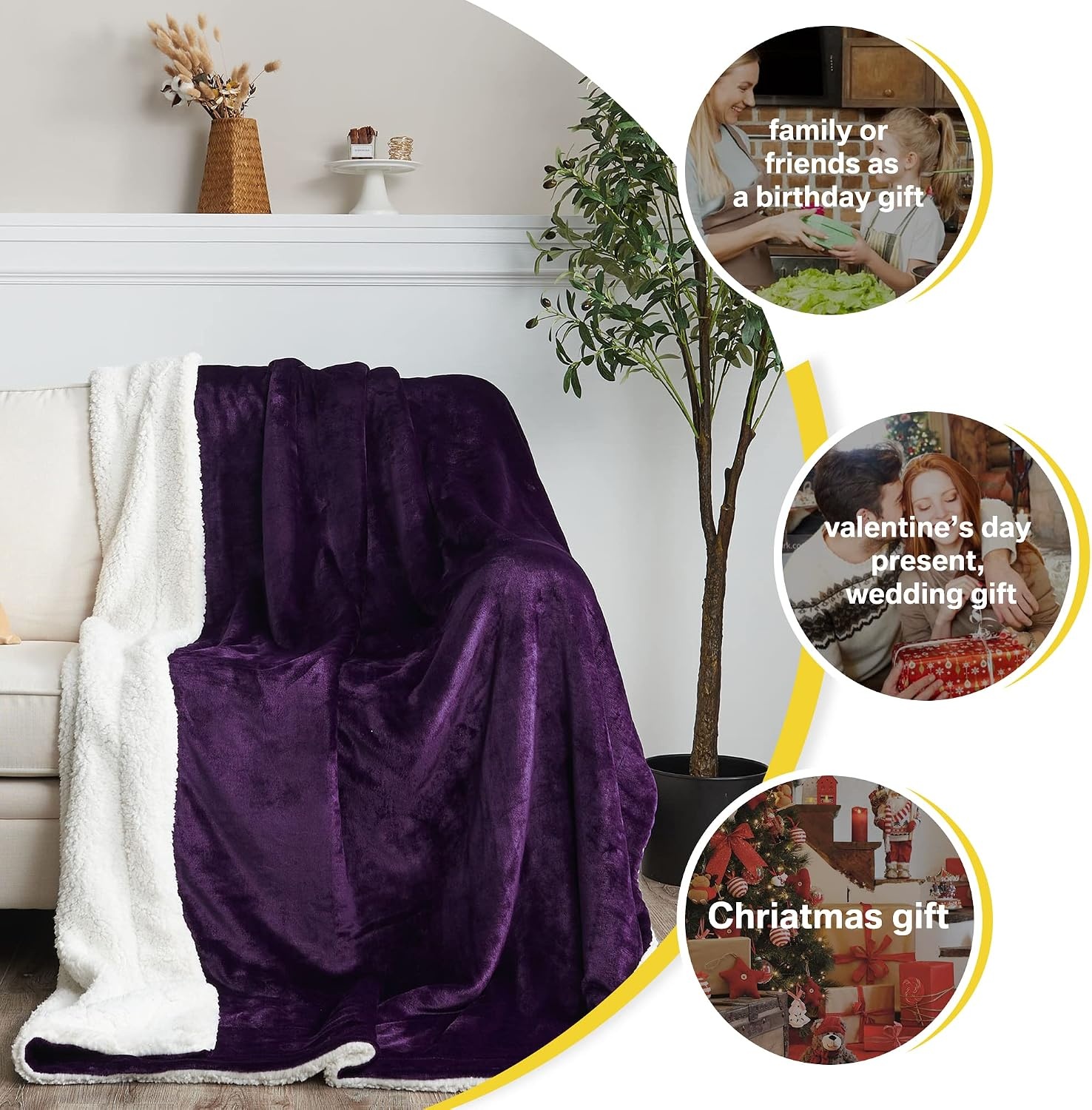 image:imageNICETOWN Grey Fleece Twin Blanket 300GSM Soft Lightweight Plush Cozy Twin Blankets for Bed Sofa Couch Travel Camping 60x80 inchesSherpa Fleece Purple