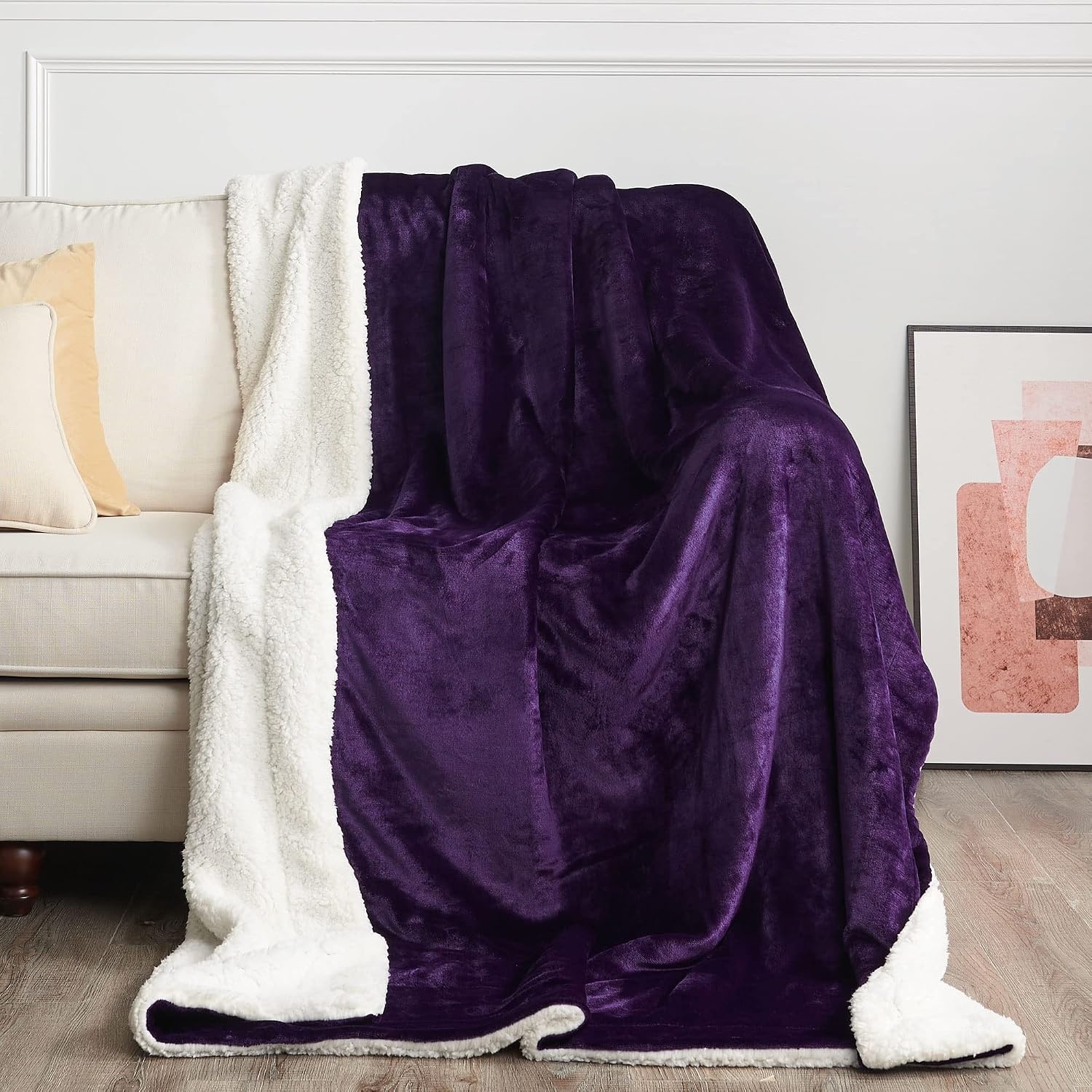 image:imageNICETOWN Grey Fleece Twin Blanket 300GSM Soft Lightweight Plush Cozy Twin Blankets for Bed Sofa Couch Travel Camping 60x80 inchesSherpa Fleece Purple