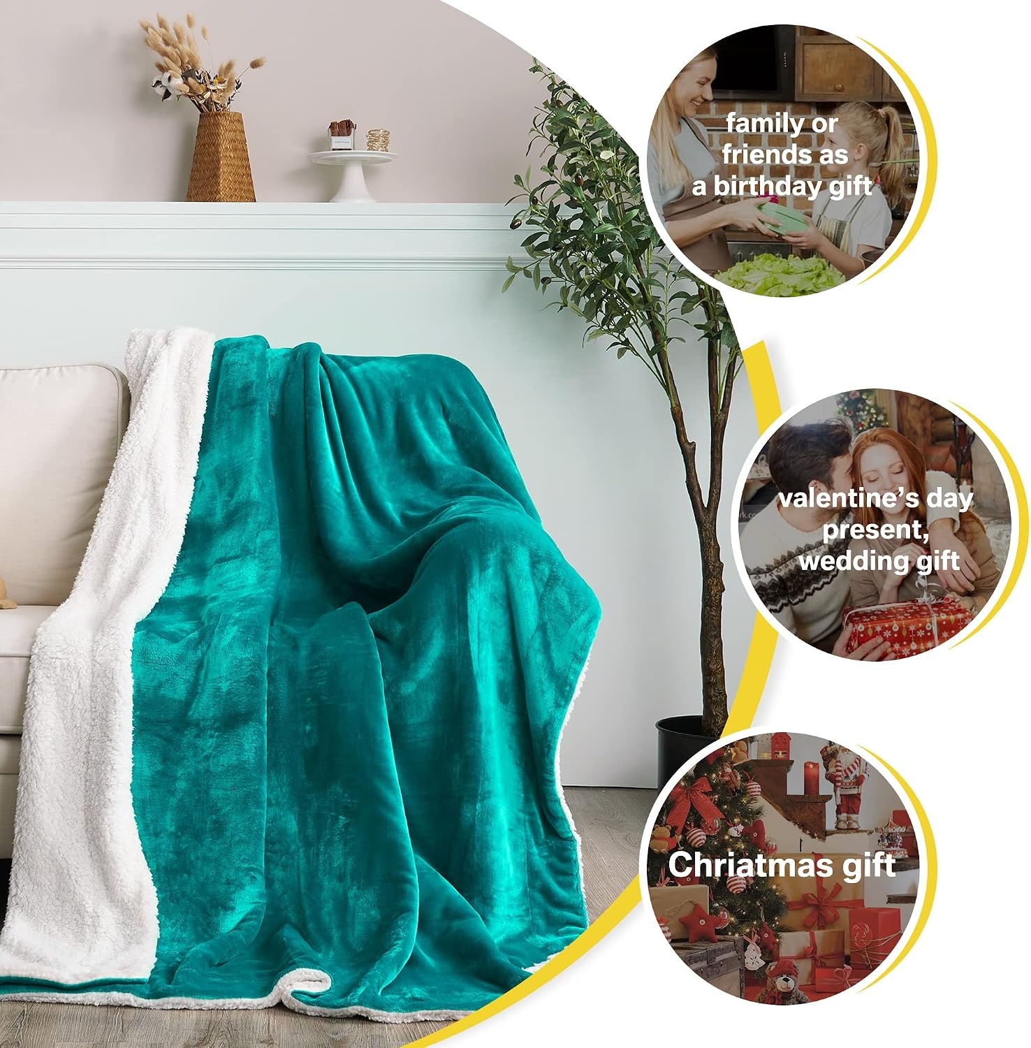image:imageNICETOWN Grey Fleece Twin Blanket 300GSM Soft Lightweight Plush Cozy Twin Blankets for Bed Sofa Couch Travel Camping 60x80 inchesSherpa Fleece Teal