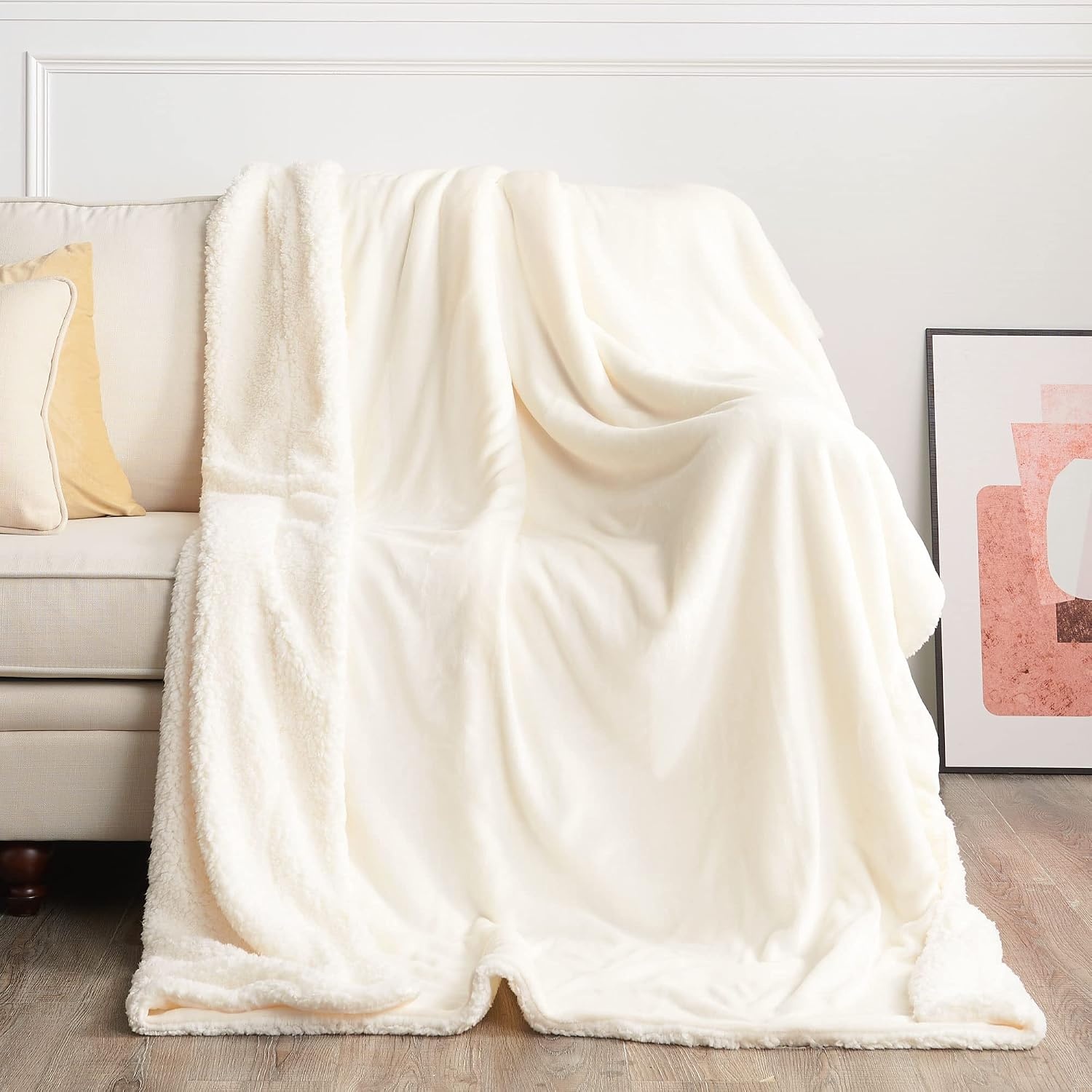image:imageNICETOWN Grey Fleece Twin Blanket 300GSM Soft Lightweight Plush Cozy Twin Blankets for Bed Sofa Couch Travel Camping 60x80 inchesSherpa Fleece White