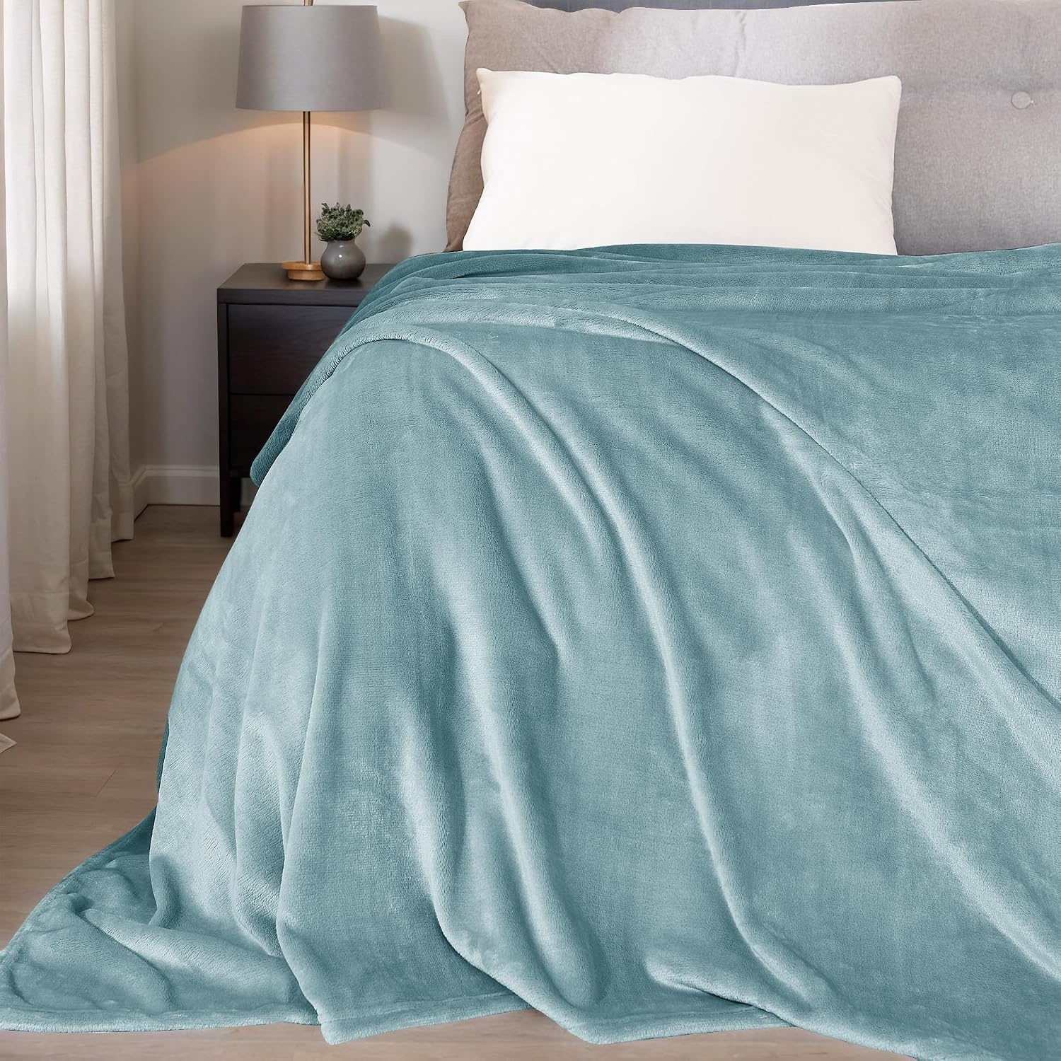 image:imageNICETOWN Grey Fleece Twin Blanket 300GSM Soft Lightweight Plush Cozy Twin Blankets for Bed Sofa Couch Travel Camping 60x80 inchesStone Blue