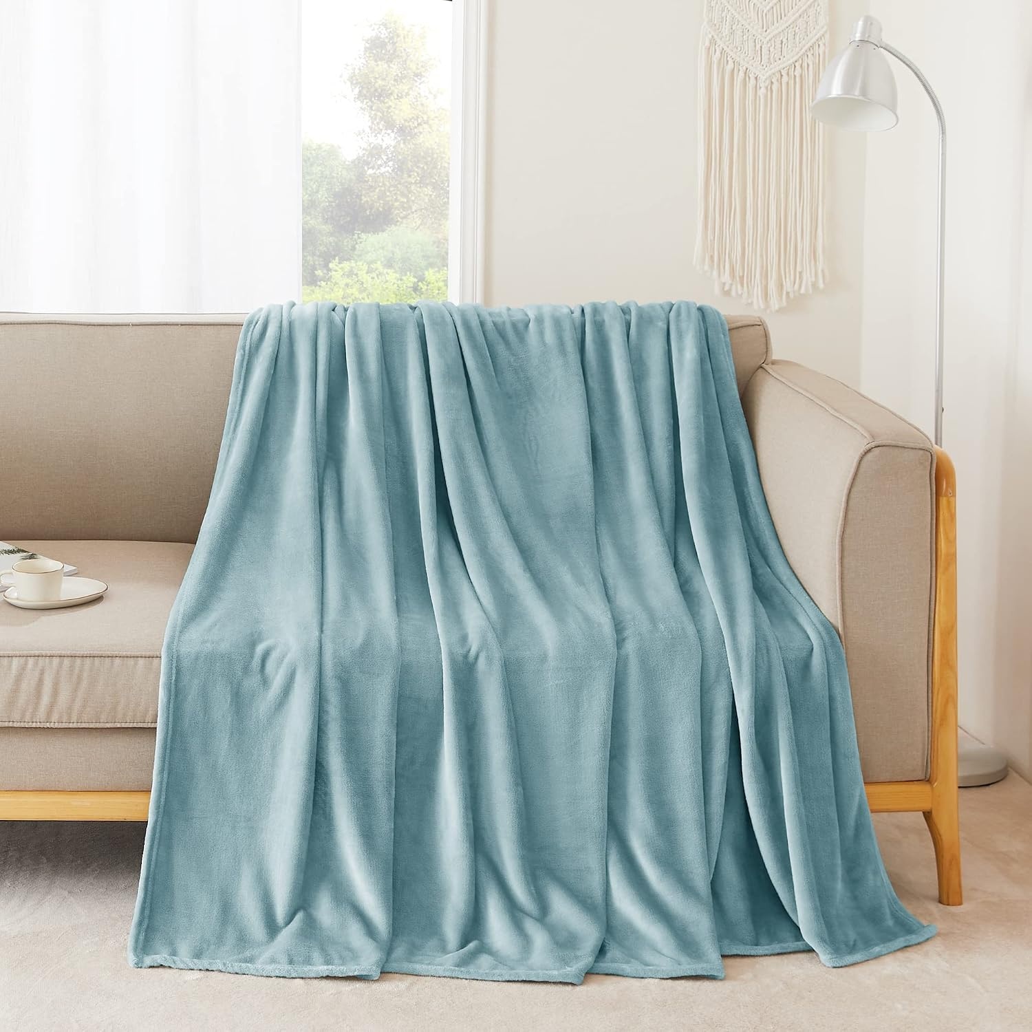 image:imageNICETOWN Grey Fleece Twin Blanket 300GSM Soft Lightweight Plush Cozy Twin Blankets for Bed Sofa Couch Travel Camping 60x80 inchesStone Blue