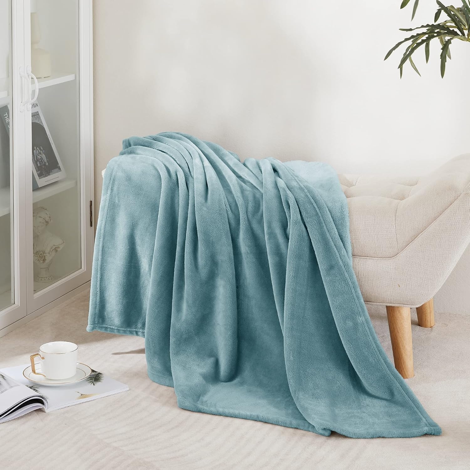 image:imageNICETOWN Grey Fleece Twin Blanket 300GSM Soft Lightweight Plush Cozy Twin Blankets for Bed Sofa Couch Travel Camping 60x80 inchesStone Blue
