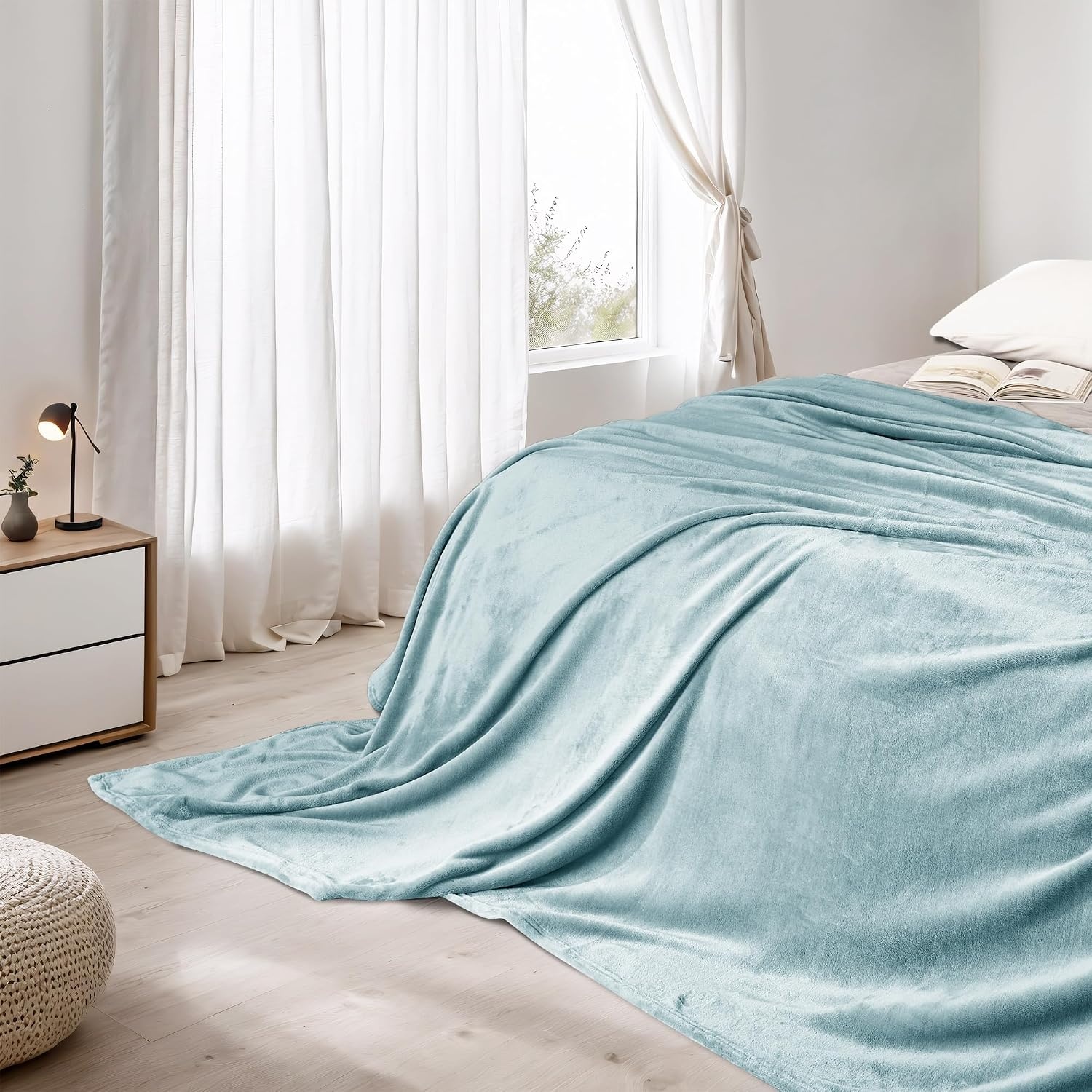 image:imageNICETOWN Grey Fleece Twin Blanket 300GSM Soft Lightweight Plush Cozy Twin Blankets for Bed Sofa Couch Travel Camping 60x80 inchesStone Blue