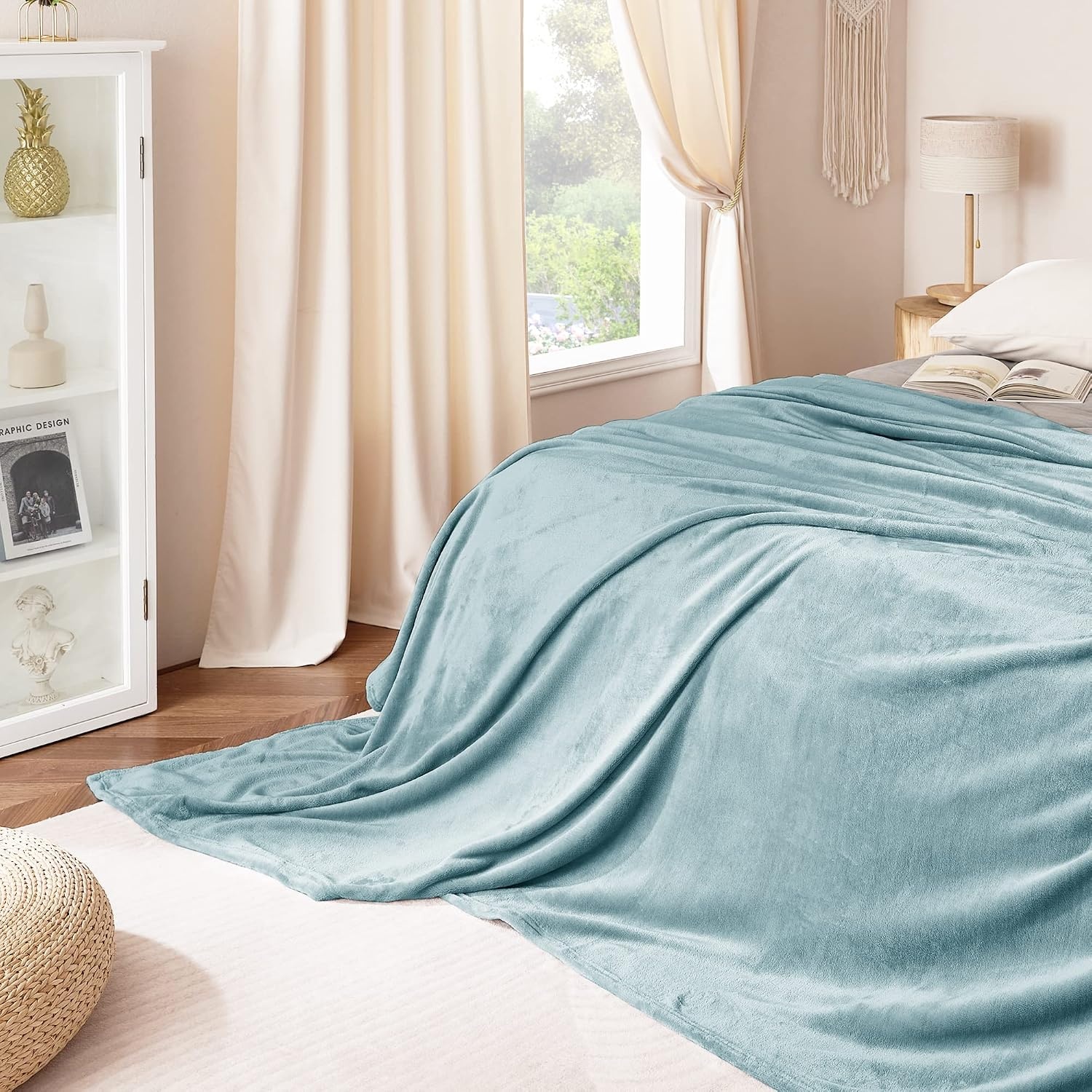 image:imageNICETOWN Grey Fleece Twin Blanket 300GSM Soft Lightweight Plush Cozy Twin Blankets for Bed Sofa Couch Travel Camping 60x80 inchesStone Blue