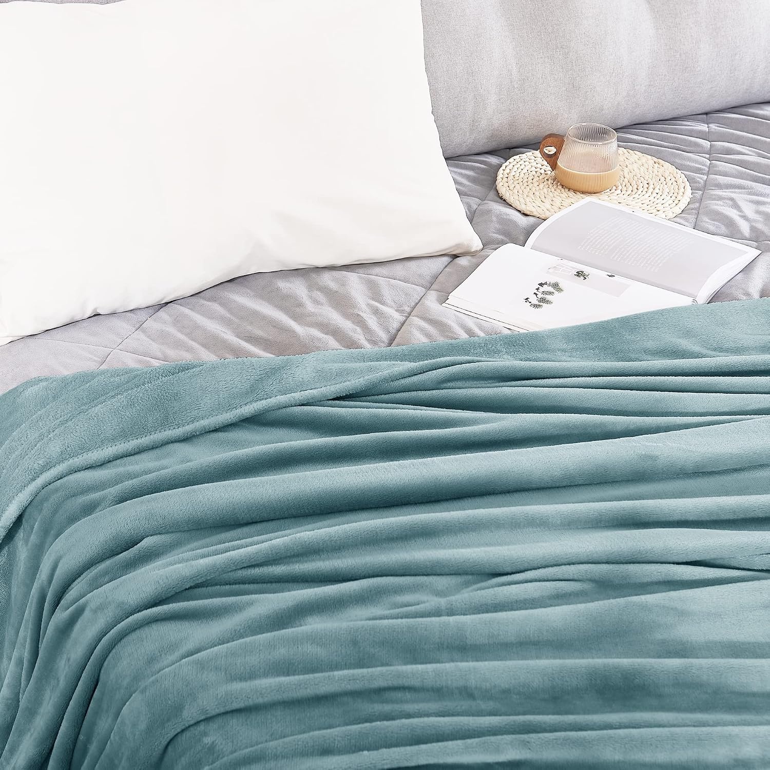 image:imageNICETOWN Grey Fleece Twin Blanket 300GSM Soft Lightweight Plush Cozy Twin Blankets for Bed Sofa Couch Travel Camping 60x80 inchesStone Blue