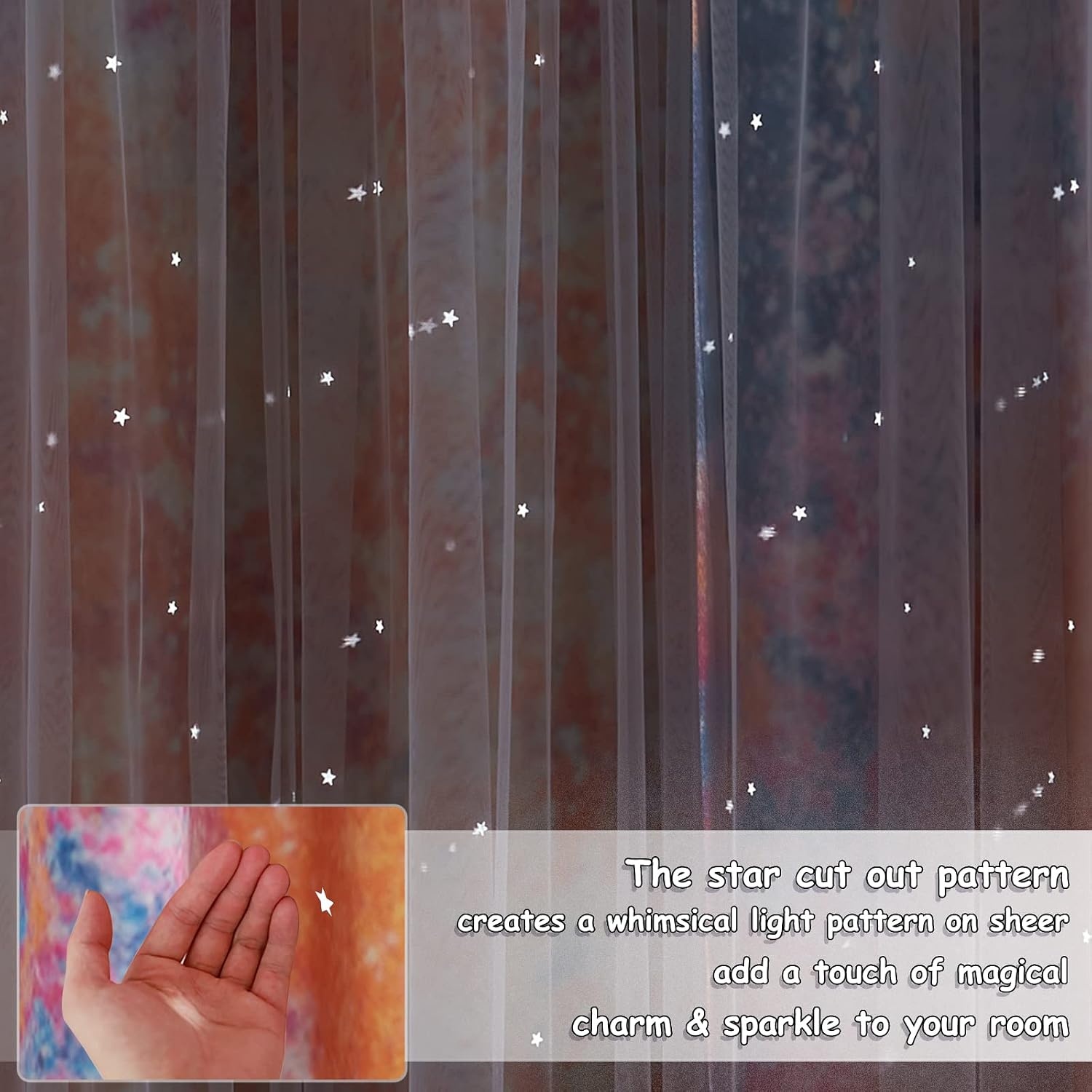 image:imageNICETOWN Kids Room Decor Curtains for Girls Nursery Star Cut Princess Room Design Curtains with Versatile Styling Options for Backdrops Pink amp Yellow amp Green amp Pink Each is W52 x L84 Sold by 2Yellow Pink