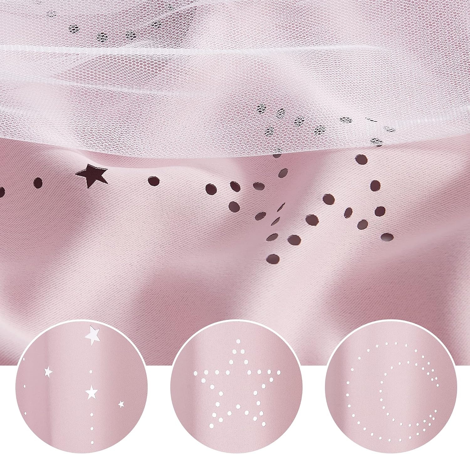 image:imageNICETOWN Kids Room Decor Curtains for Girls Nursery Star Cut Princess Room Design Curtains with Versatile Styling Options for Backdrops Pink amp Yellow amp Green amp Pink Each is W52 x L84 Sold by 2Moon Star Baby Pink