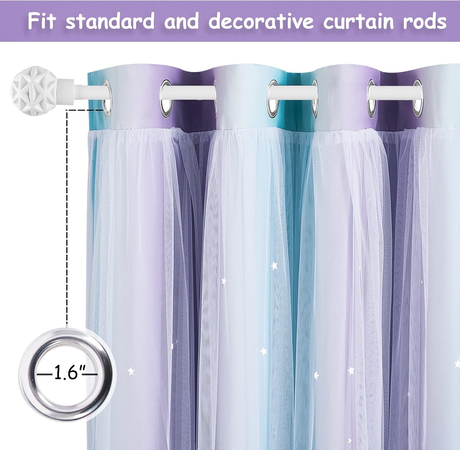 image:imageNICETOWN Kids Room Decor Curtains for Girls Nursery Star Cut Princess Room Design Curtains with Versatile Styling Options for Backdrops Pink amp Yellow amp Green amp Pink Each is W52 x L84 Sold by 2Teal Purple