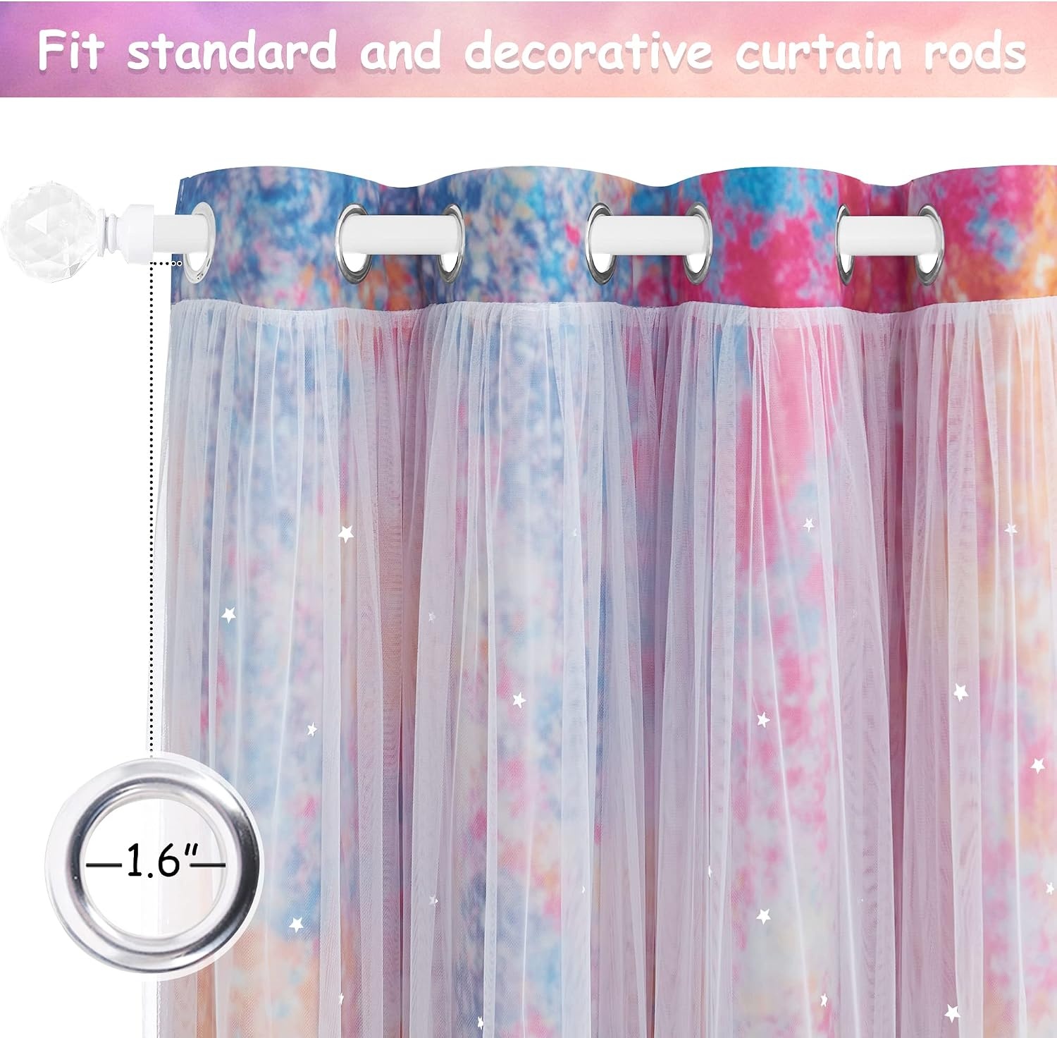 image:imageNICETOWN Kids Room Decor Curtains for Girls Nursery Star Cut Princess Room Design Curtains with Versatile Styling Options for Backdrops Pink amp Yellow amp Green amp Pink Each is W52 x L84 Sold by 2Yellow Pink