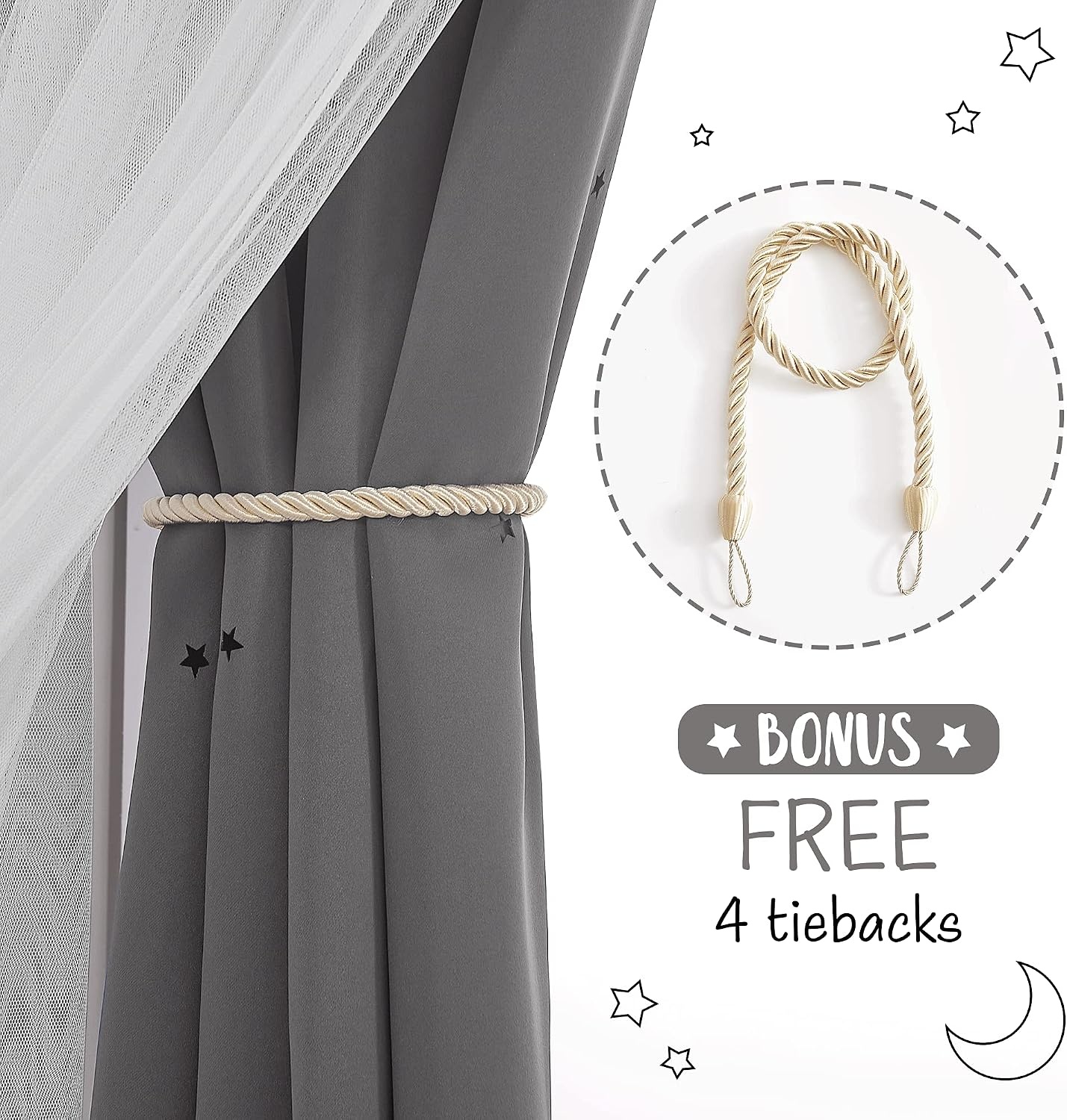 image:imageNICETOWN Kids Room Decor Curtains for Girls Nursery Star Cut Princess Room Design Curtains with Versatile Styling Options for Backdrops Pink amp Yellow amp Green amp Pink Each is W52 x L84 Sold by 2Moon Star Grey