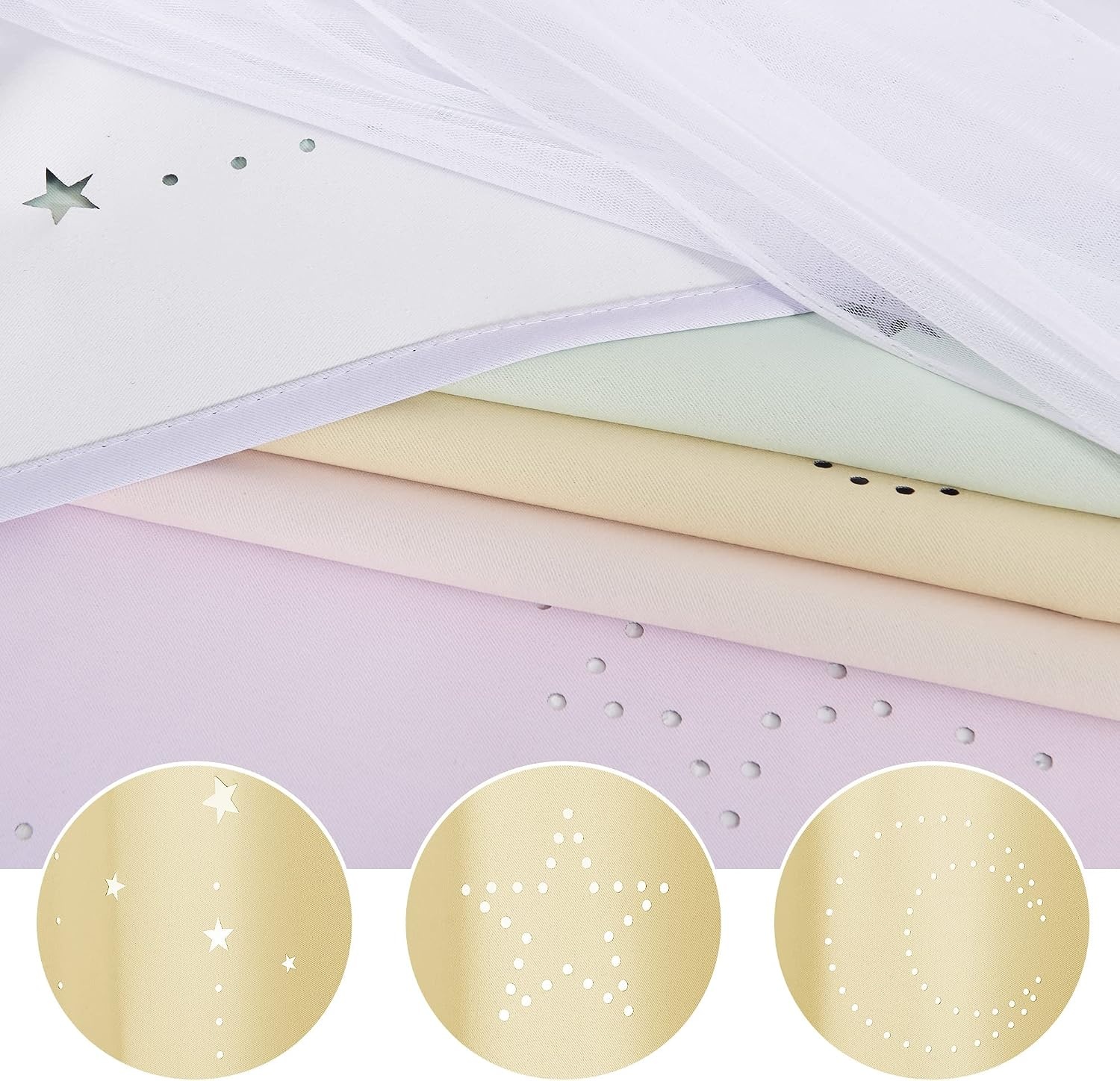 image:imageNICETOWN Kids Room Decor Curtains for Girls Nursery Star Cut Princess Room Design Curtains with Versatile Styling Options for Backdrops Pink amp Yellow amp Green amp Pink Each is W52 x L84 Sold by 2Moon Star Rainbow1