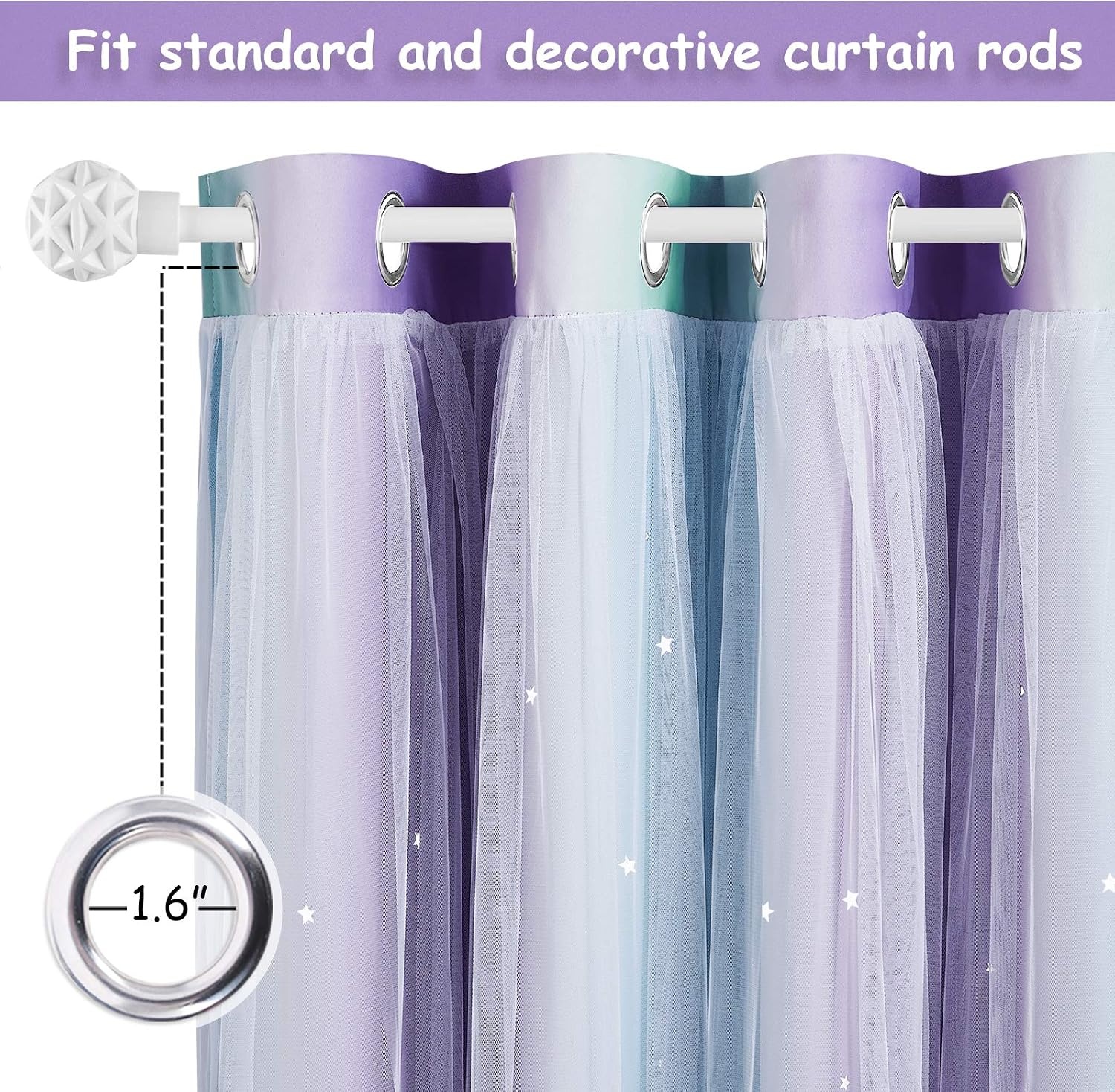 image:imageNICETOWN Kids Room Decor Curtains for Girls Nursery Star Cut Princess Room Design Curtains with Versatile Styling Options for Backdrops Pink amp Yellow amp Green amp Pink Each is W52 x L84 Sold by 2Teal Purple