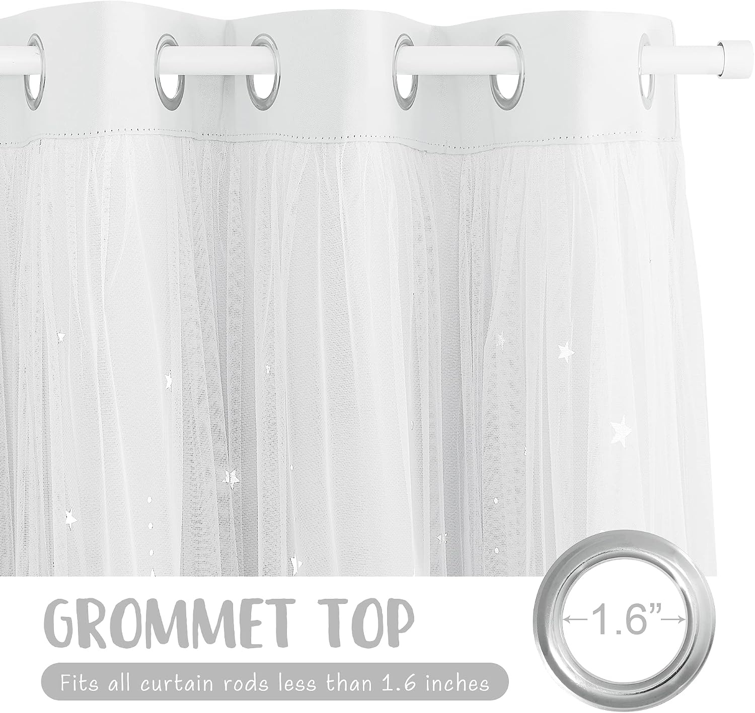 image:imageNICETOWN Kids Room Decor Curtains for Girls Nursery Star Cut Princess Room Design Curtains with Versatile Styling Options for Backdrops Pink amp Yellow amp Green amp Pink Each is W52 x L84 Sold by 2Moon Star Greyish White