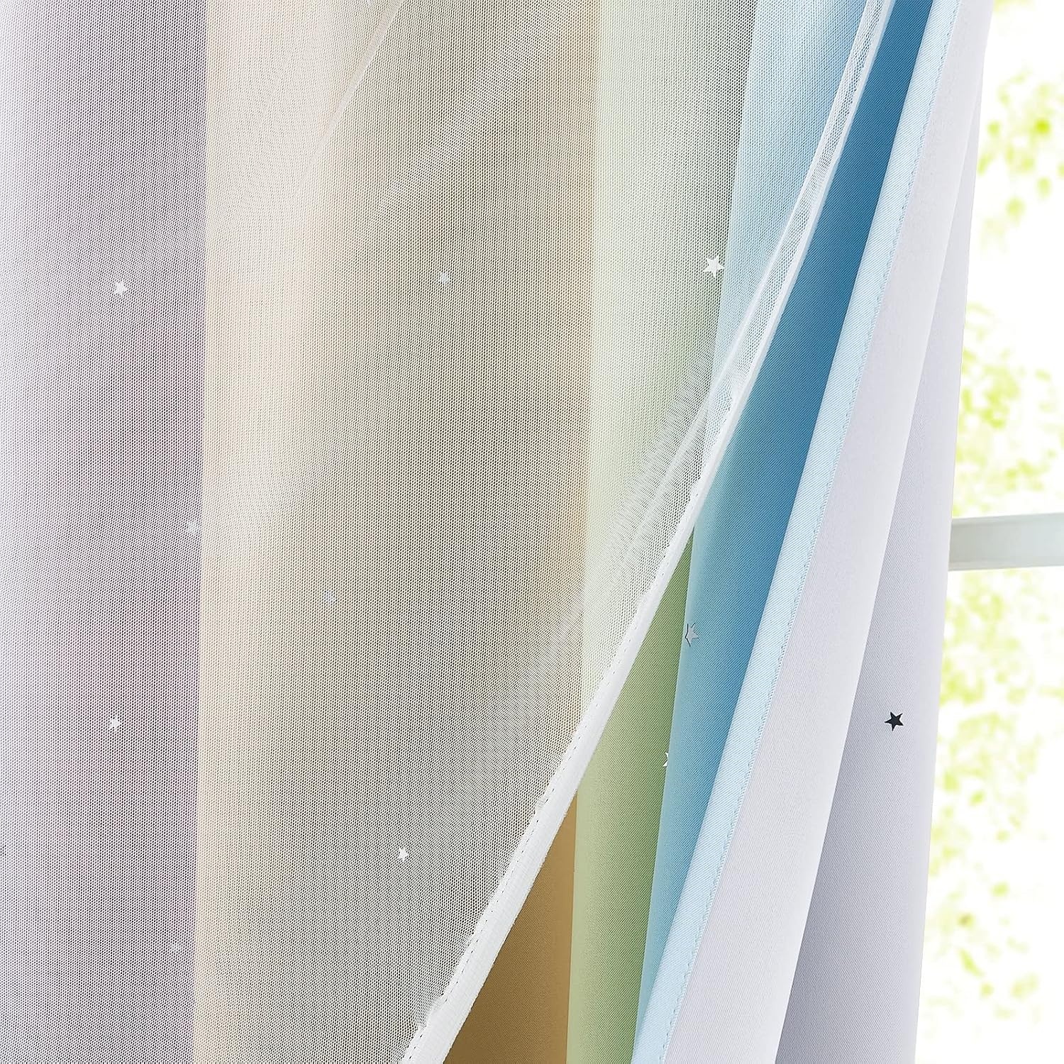 image:imageNICETOWN Kids Room Decor Curtains for Girls Nursery Star Cut Princess Room Design Curtains with Versatile Styling Options for Backdrops Pink amp Yellow amp Green amp Pink Each is W52 x L84 Sold by 2Rainbow3