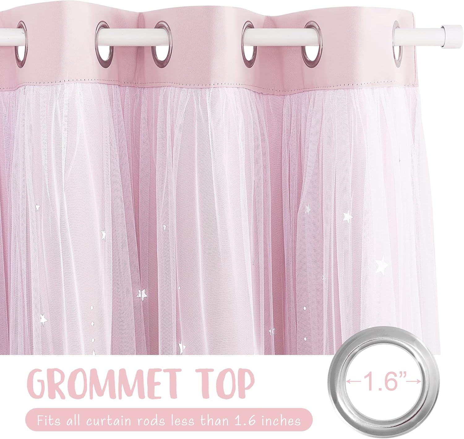 image:imageNICETOWN Kids Room Decor Curtains for Girls Nursery Star Cut Princess Room Design Curtains with Versatile Styling Options for Backdrops Pink amp Yellow amp Green amp Pink Each is W52 x L84 Sold by 2Moon Star Baby Pink