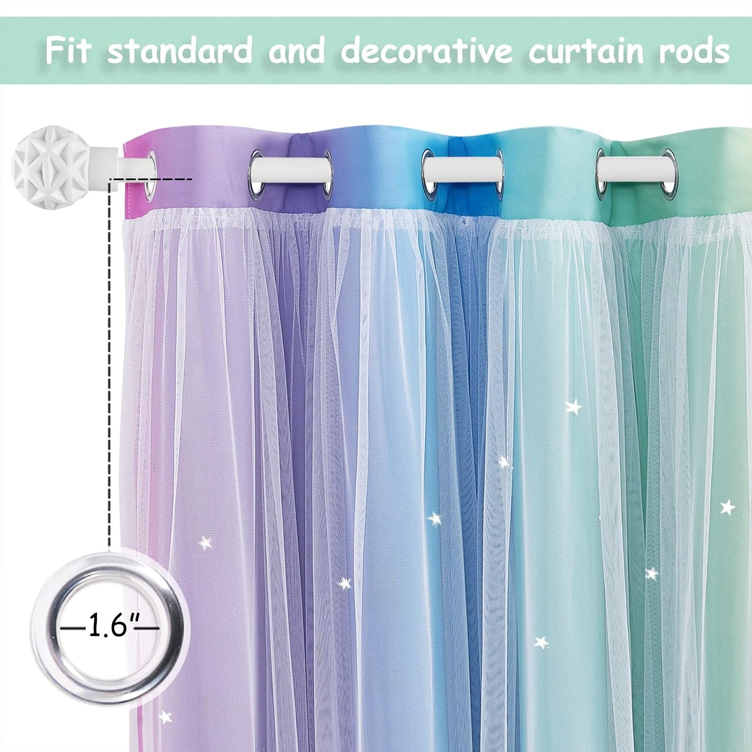 image:imageNICETOWN Kids Room Decor Curtains for Girls Nursery Star Cut Princess Room Design Curtains with Versatile Styling Options for Backdrops Pink amp Yellow amp Green amp Pink Each is W52 x L84 Sold by 2Rainbow1