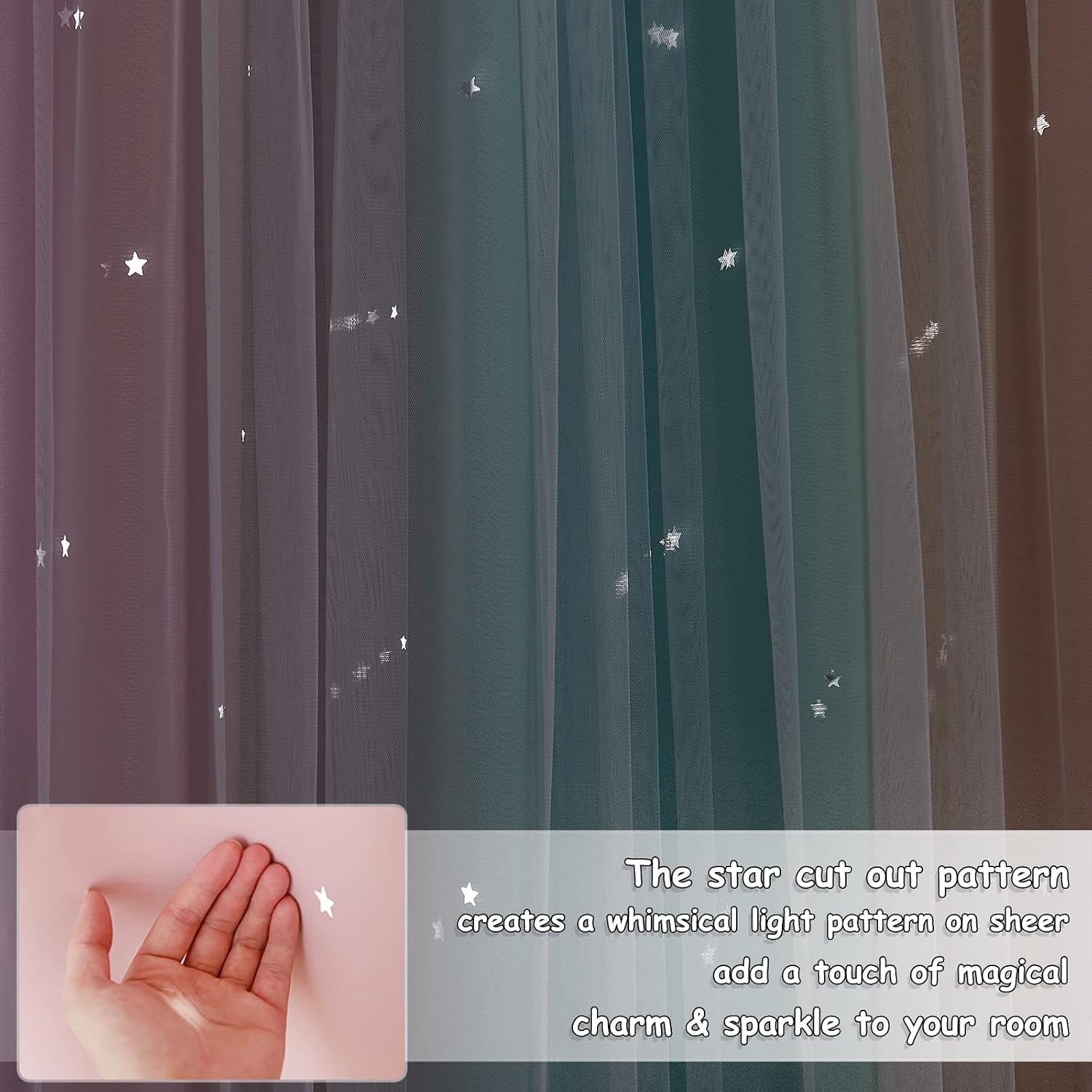 image:imageNICETOWN Kids Room Decor Curtains for Girls Nursery Star Cut Princess Room Design Curtains with Versatile Styling Options for Backdrops Pink amp Yellow amp Green amp Pink Each is W52 x L84 Sold by 2Pink Yellow Green Pink