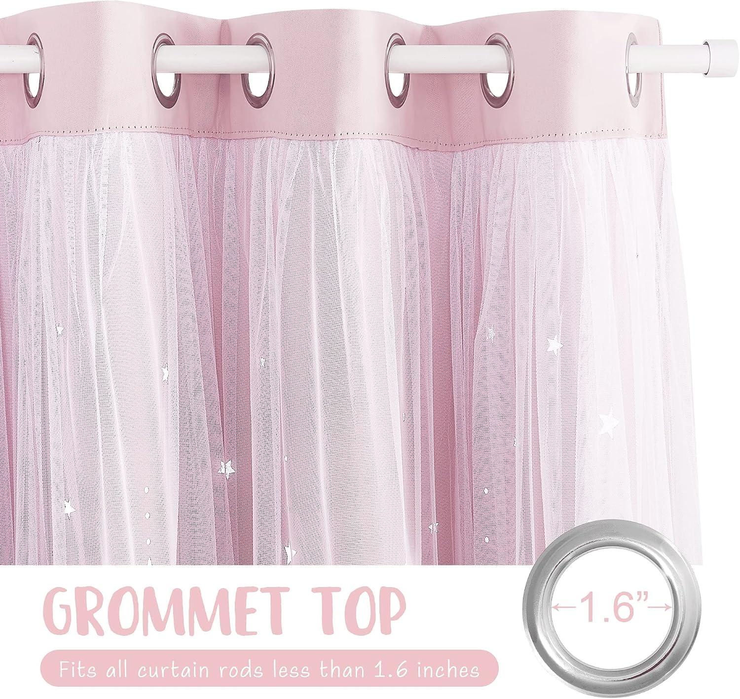 image:imageNICETOWN Kids Room Decor Curtains for Girls Nursery Star Cut Princess Room Design Curtains with Versatile Styling Options for Backdrops Pink amp Yellow amp Green amp Pink Each is W52 x L84 Sold by 2Moon Star Baby Pink