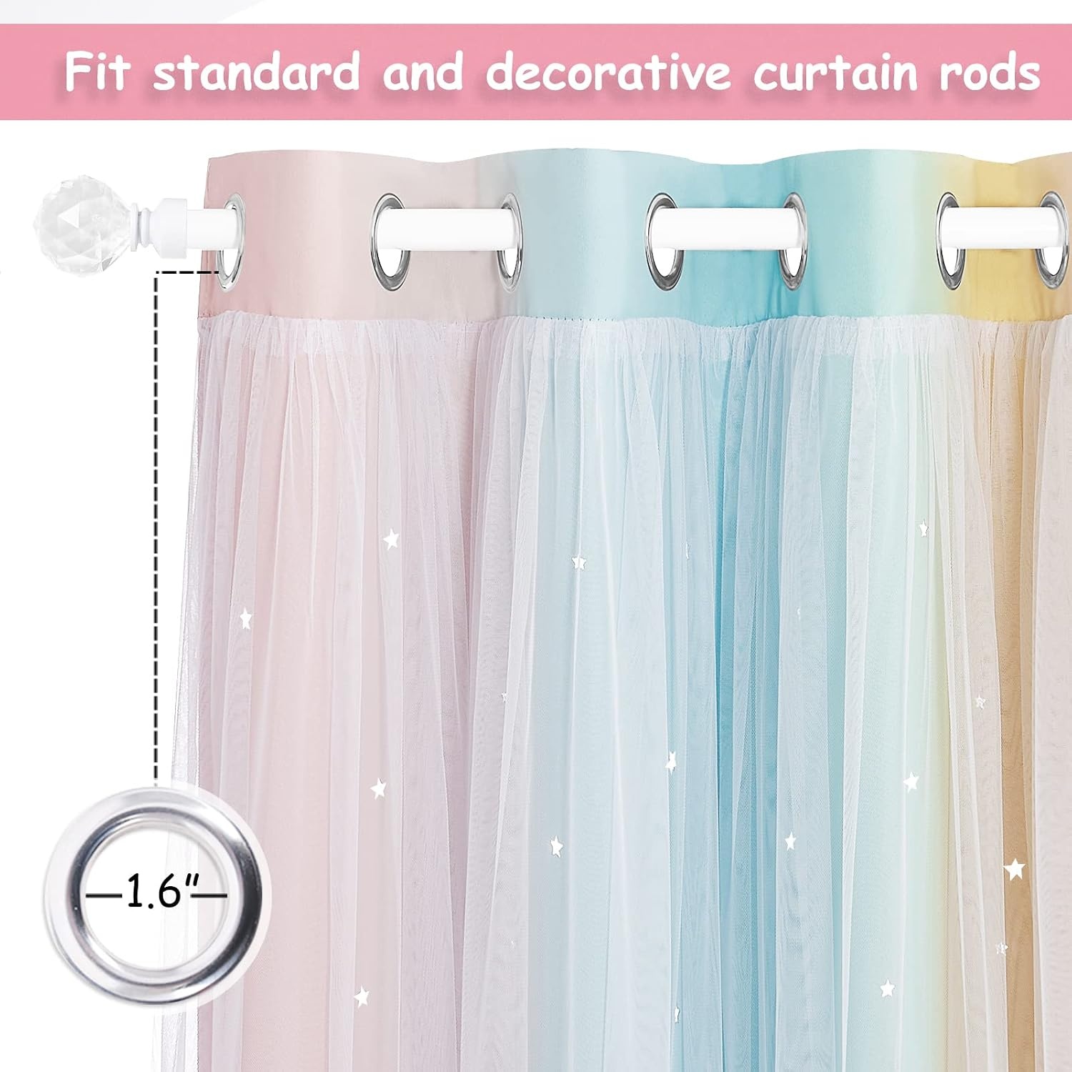 image:imageNICETOWN Kids Room Decor Curtains for Girls Nursery Star Cut Princess Room Design Curtains with Versatile Styling Options for Backdrops Pink amp Yellow amp Green amp Pink Each is W52 x L84 Sold by 2Pink Yellow Green Pink